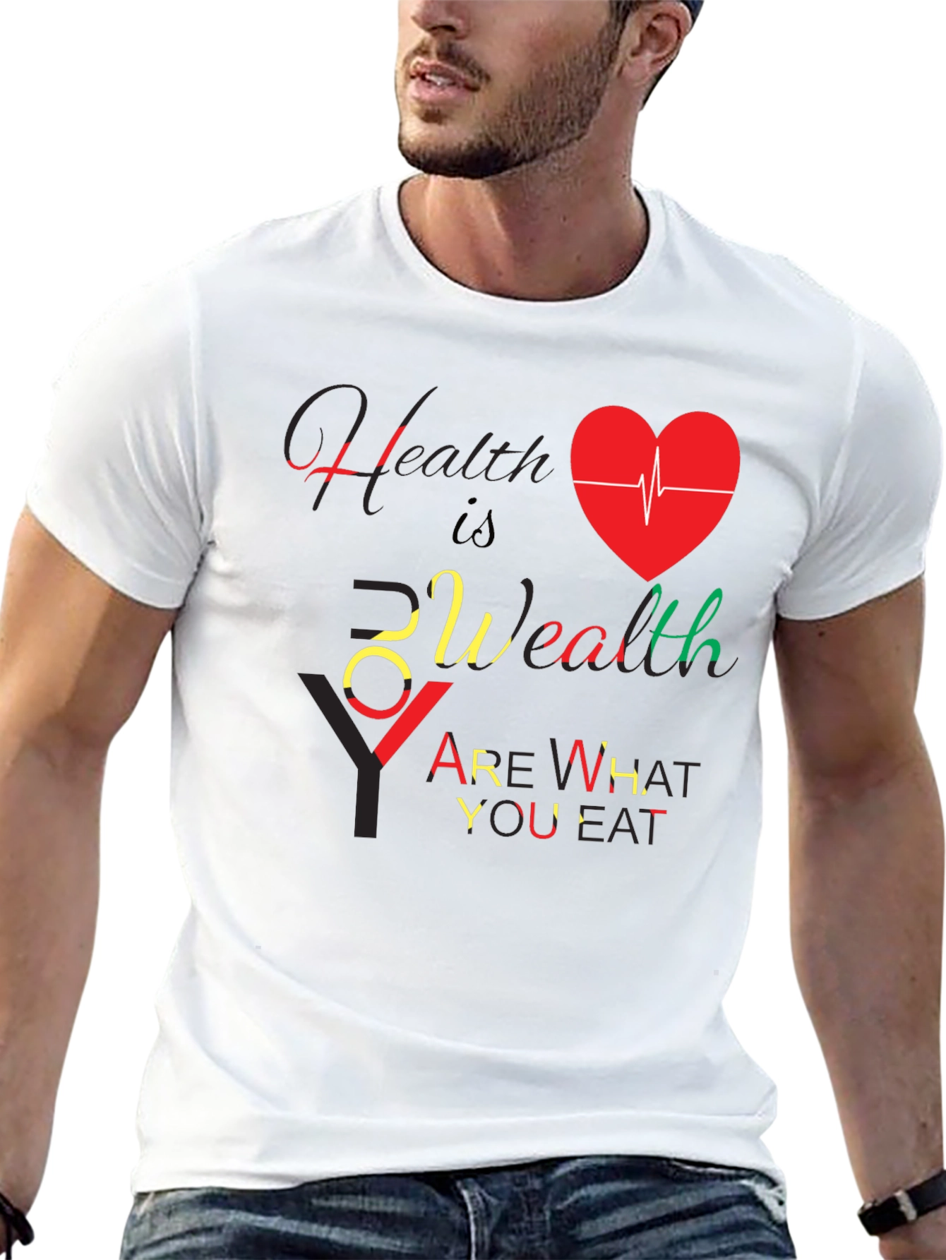 Health Is Wealth Black Graphic T-Shirt