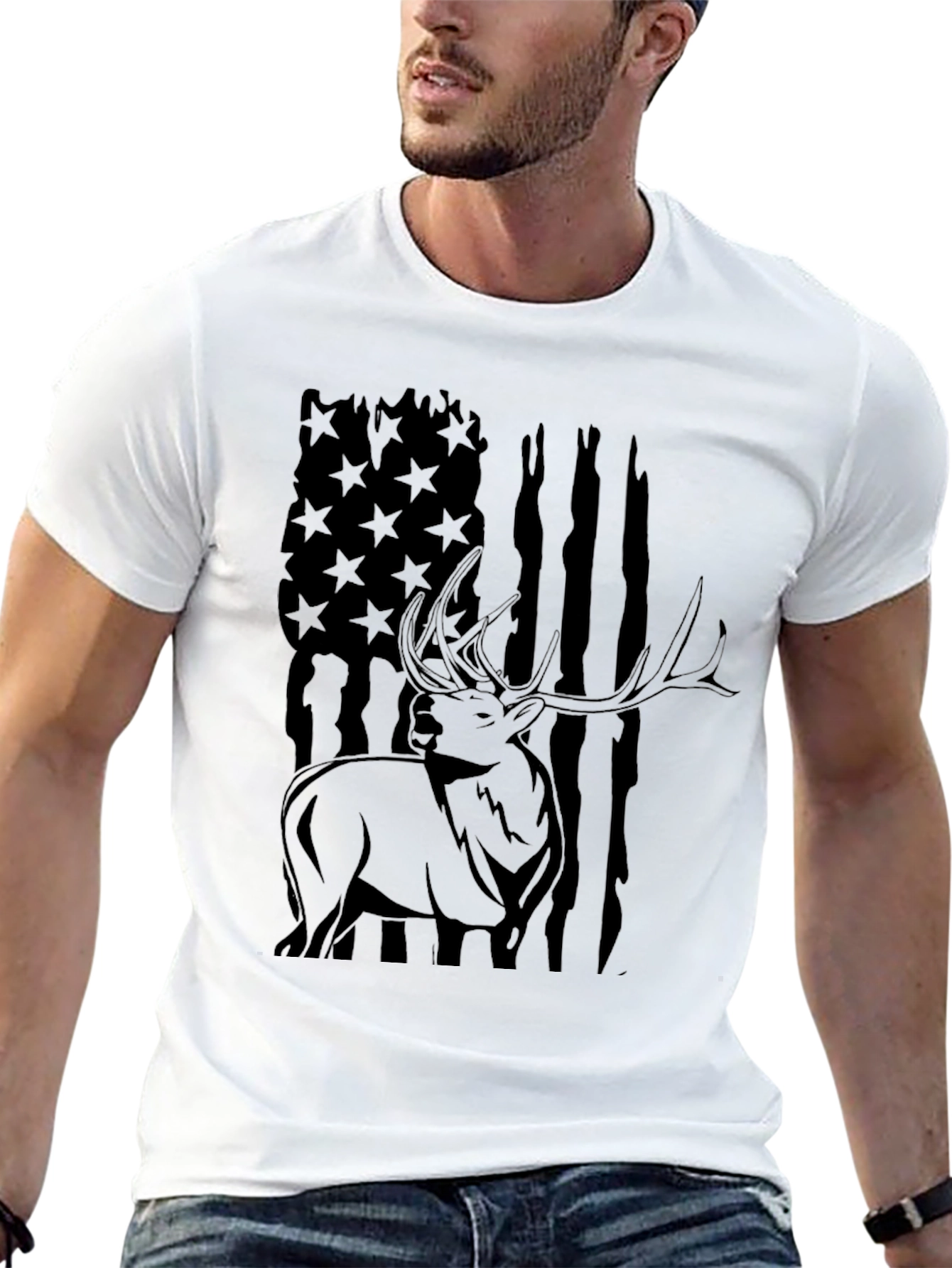 American Flag Elk Graphic T-Shirt