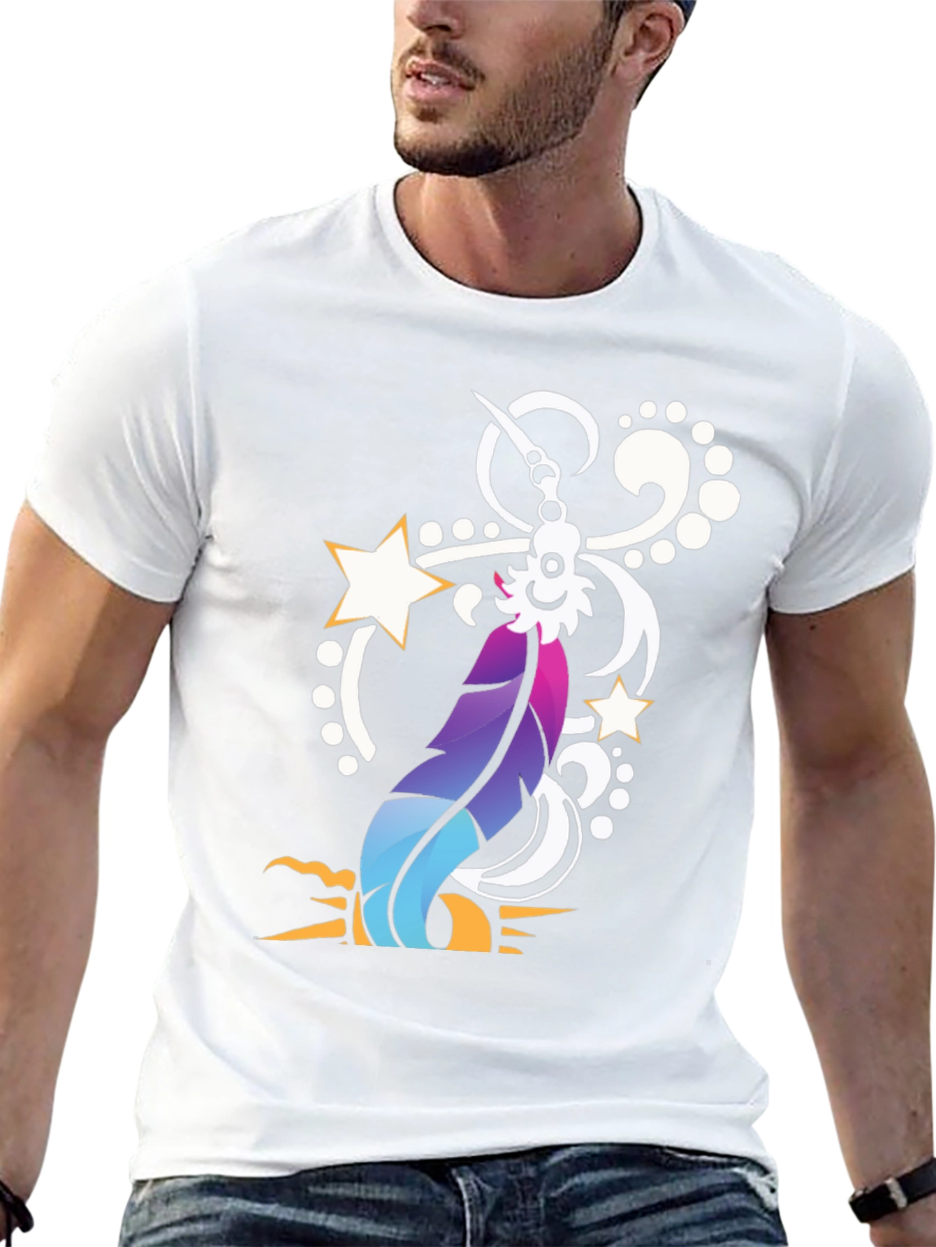 Feather & Star Graphic Tee - Modern Design