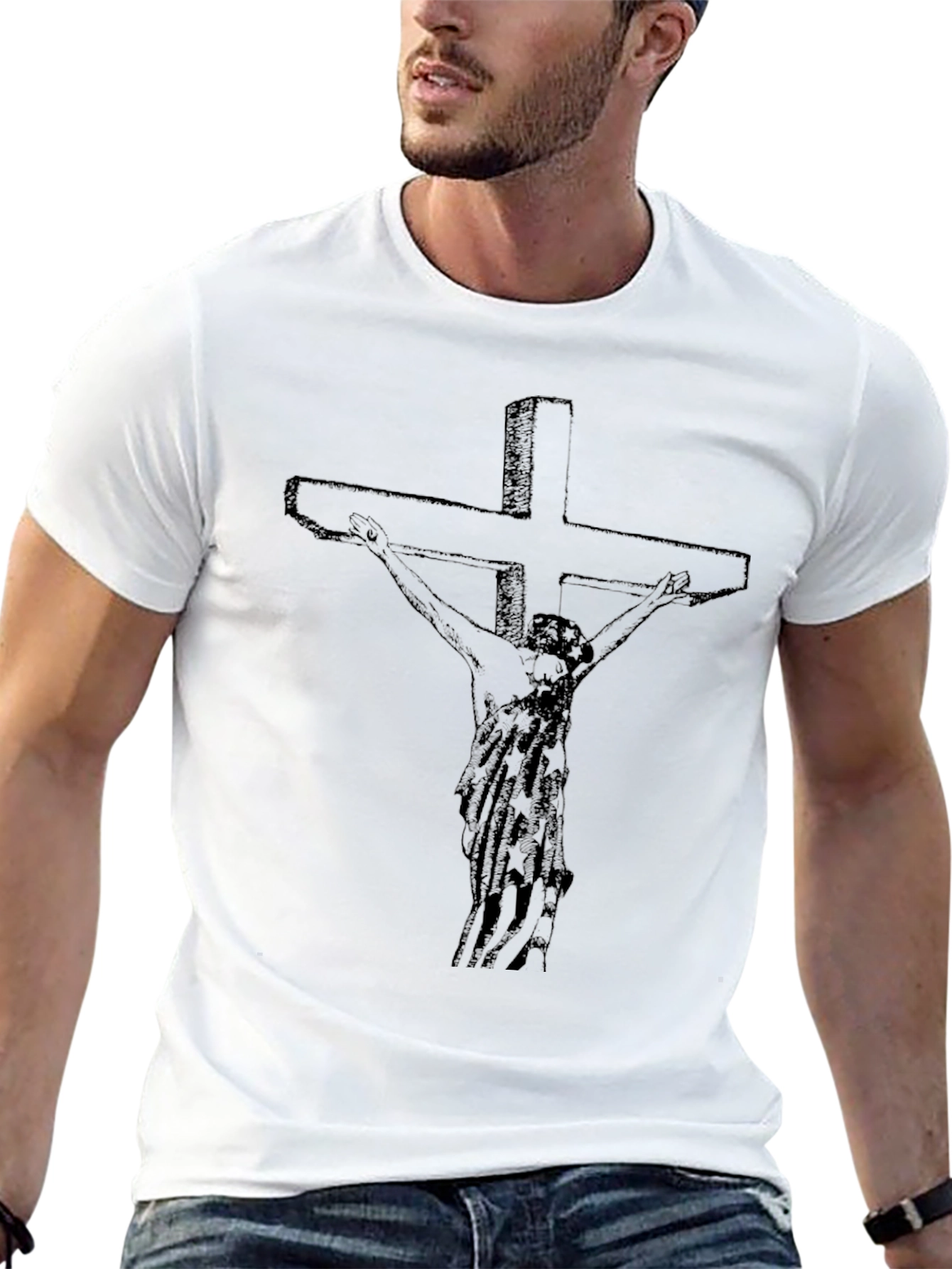 Crucifix Graphic T-Shirt - Black Cotton Tee