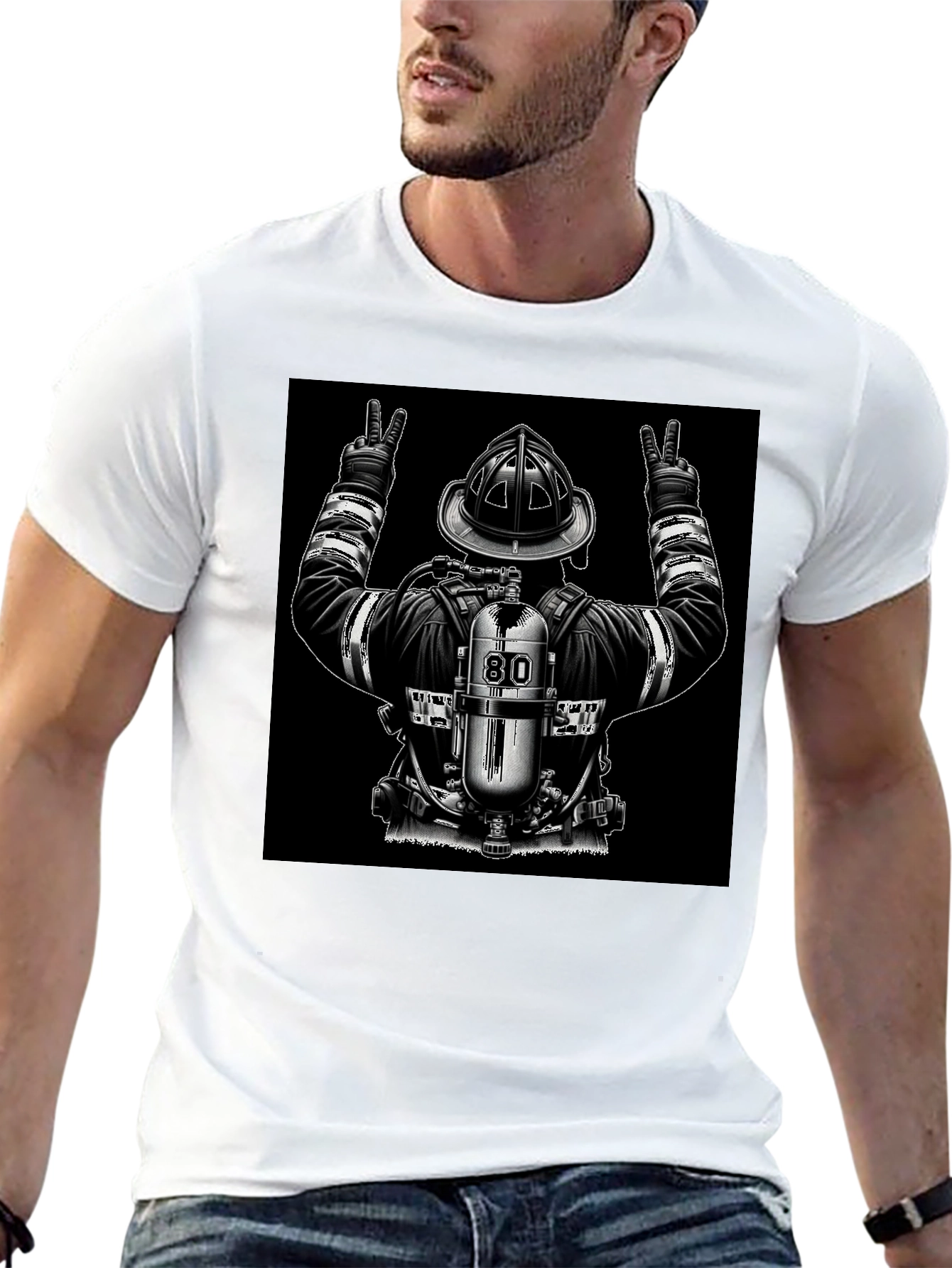 Firefighter Peace Sign Graphic T-Shirt