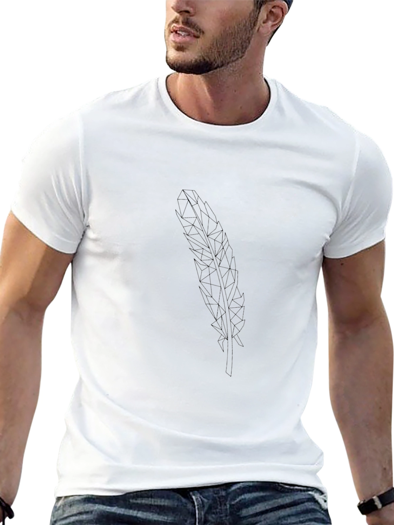 Geometric Feather Graphic Tee - Black