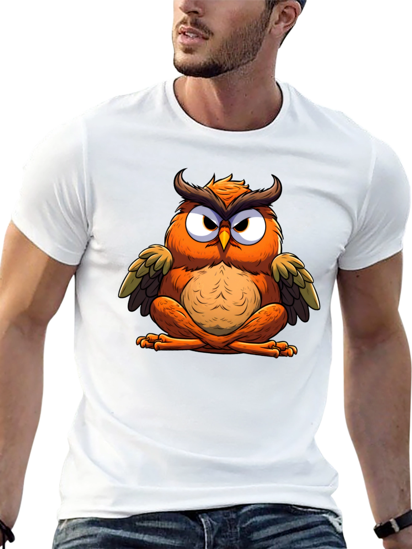 Cool Owl Graphic Tee - Black Cotton Blend