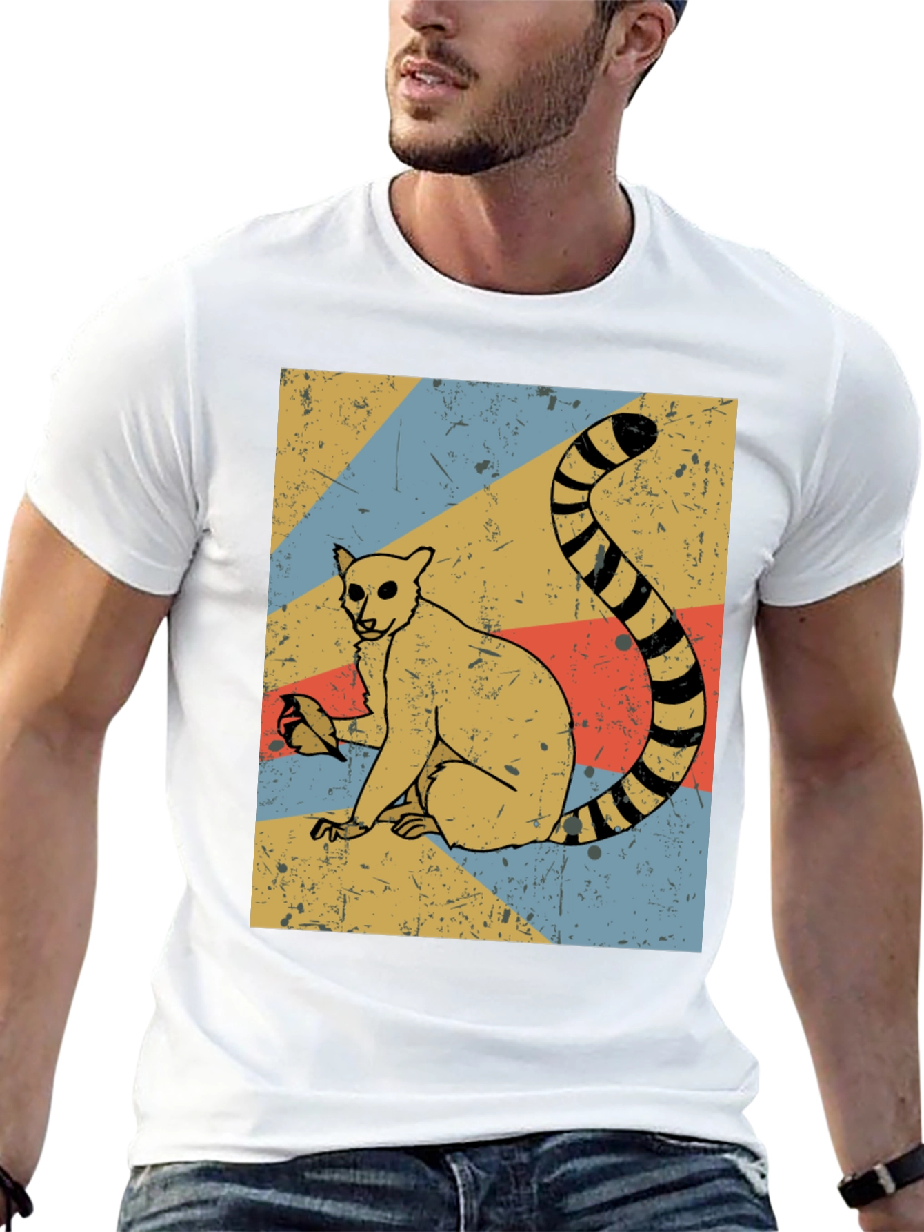 Retro Lemur Graphic Tee - Black Cotton Blend
