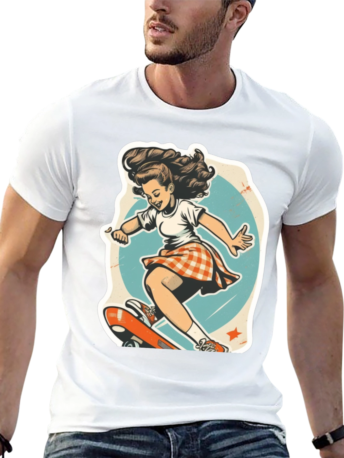 Retro Skater Girl Graphic T-Shirt - Black Unisex Tee