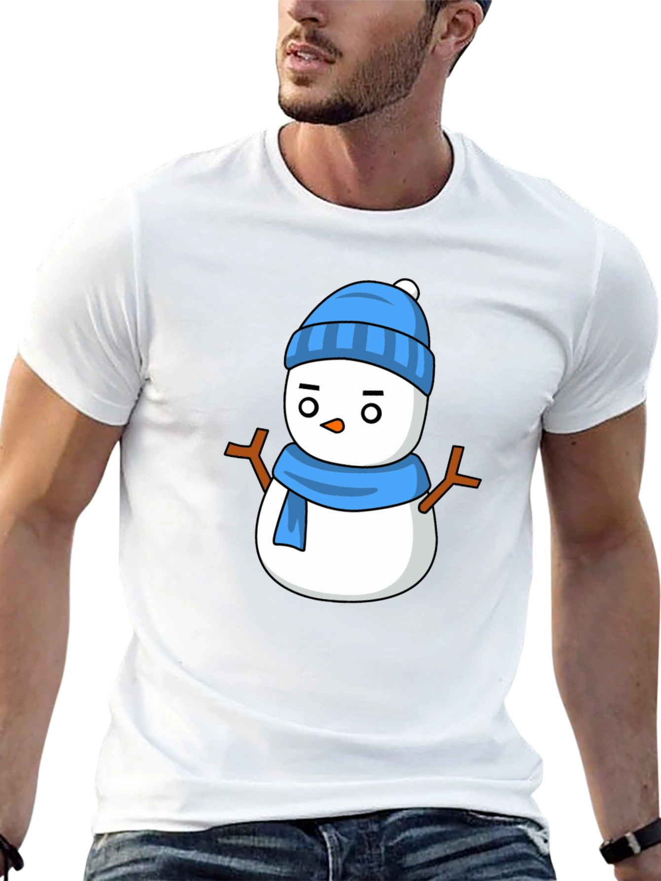 Snowman Graphic Tee - Black Cotton T-Shirt
