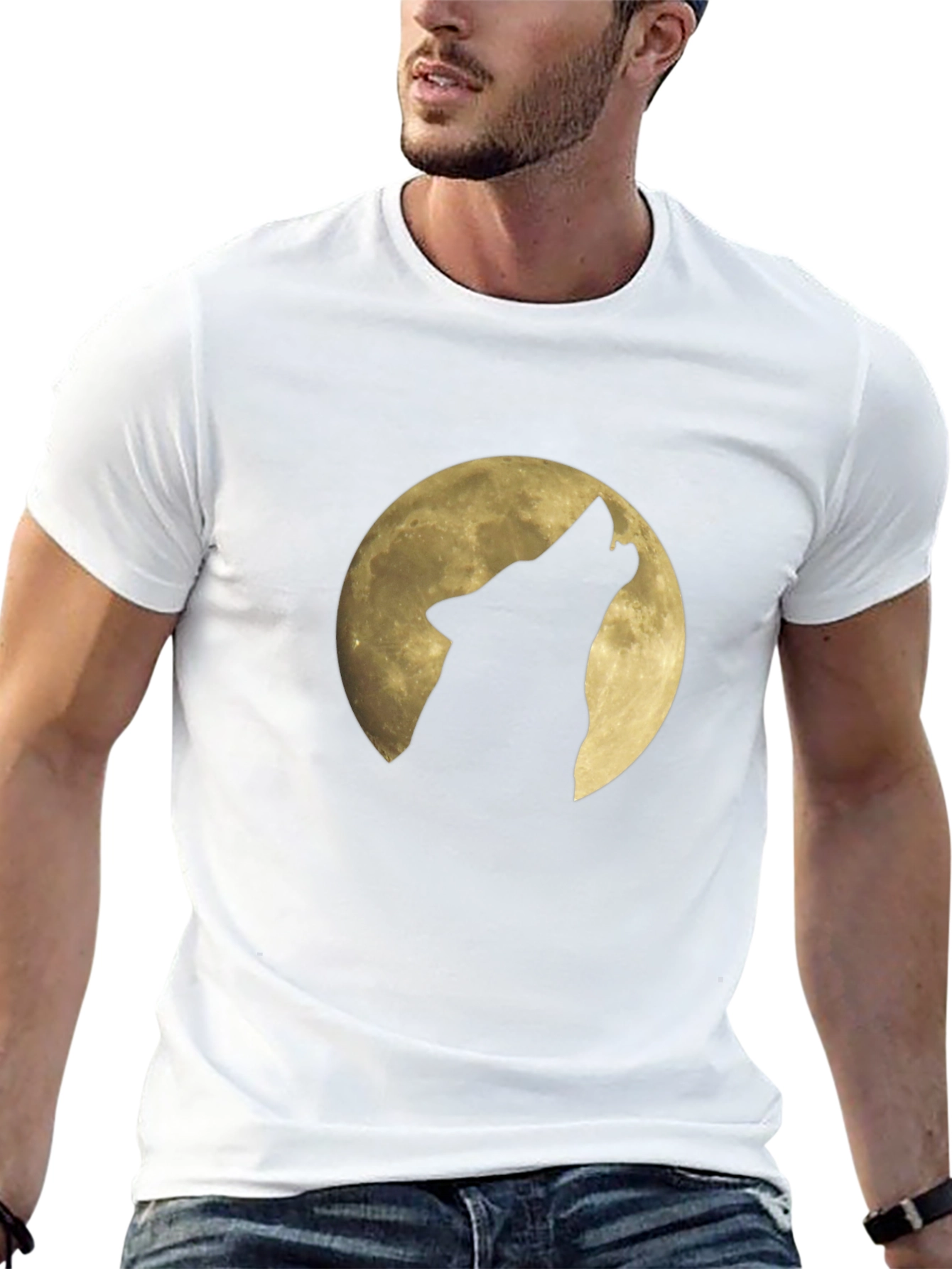 Wolf Howling at Moon Graphic Black T-Shirt
