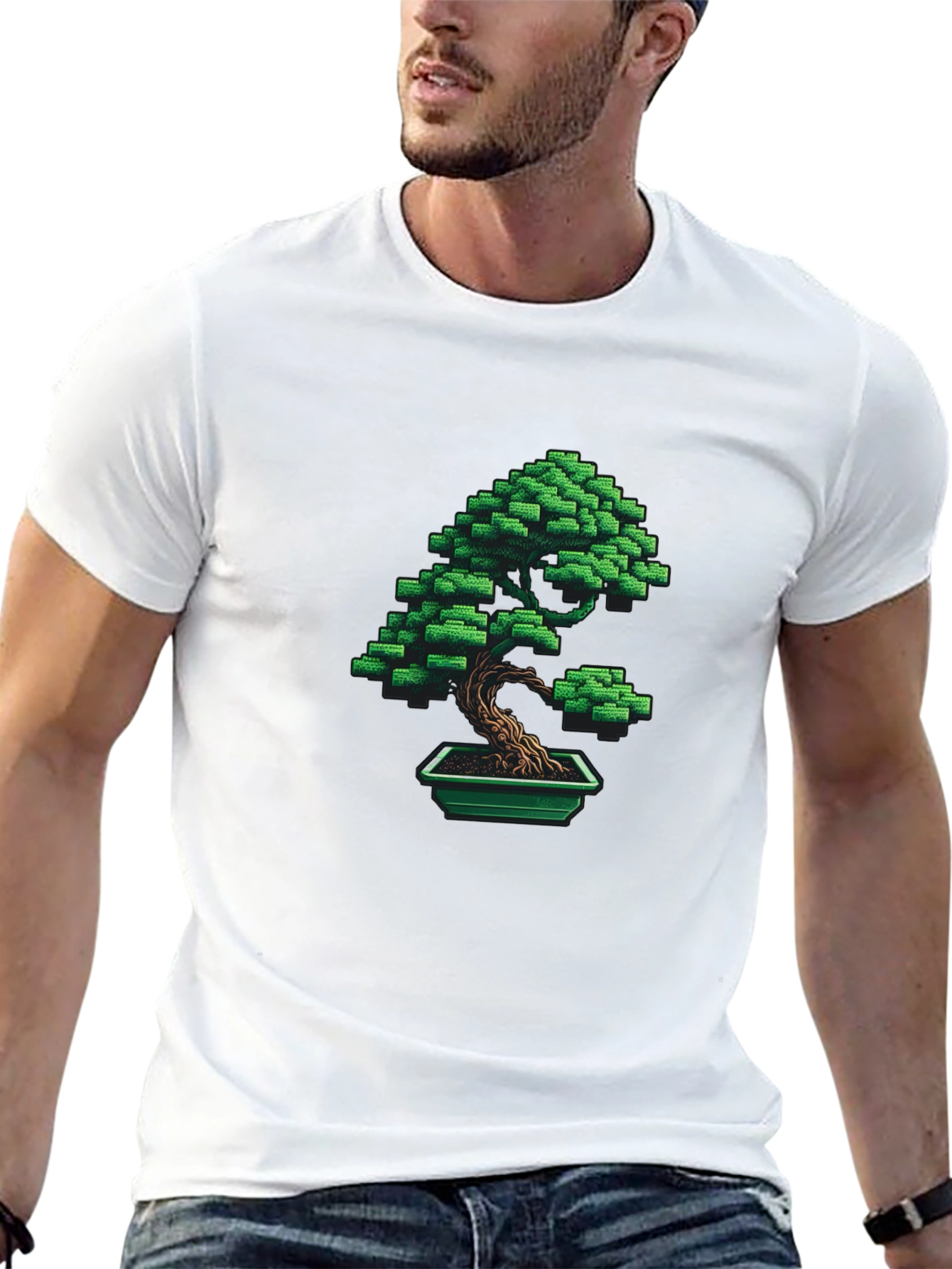 Pixel Art Bonsai Tree Graphic Tee - Black