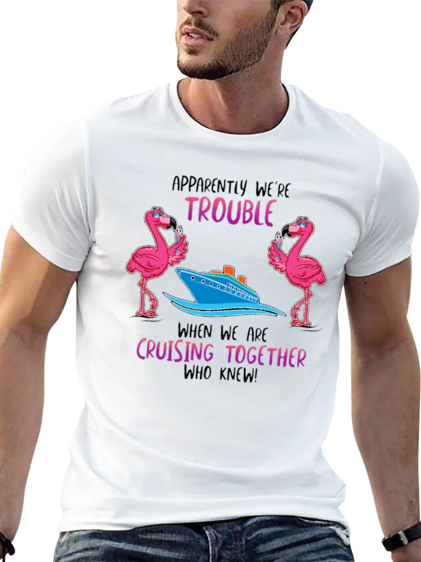 Flamingo Cruise Crew T-Shirt - Trouble Cruising Together Tee