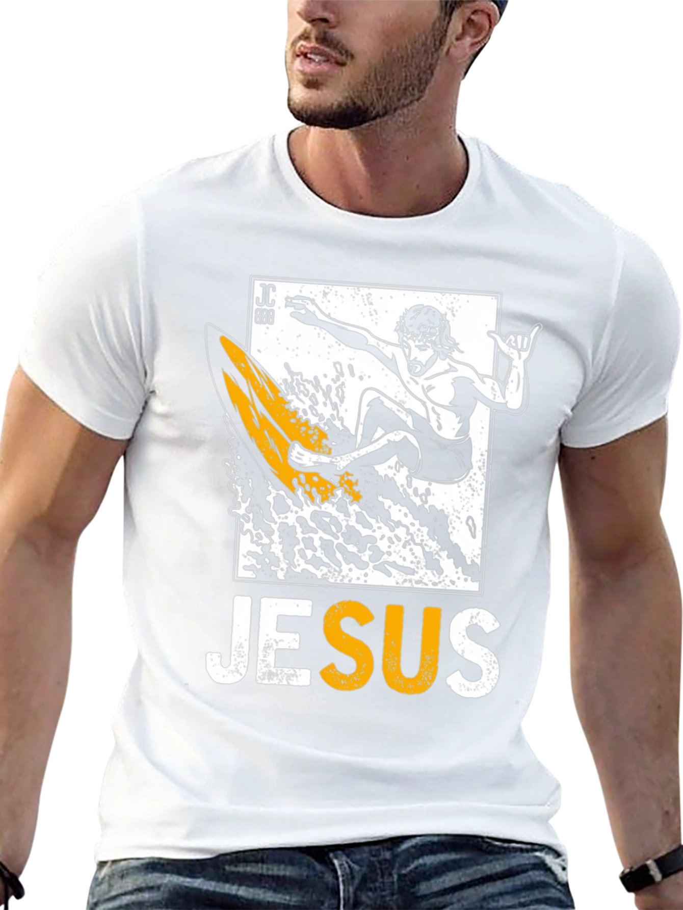 Jesus Surfing Graphic Tee - Black Cotton