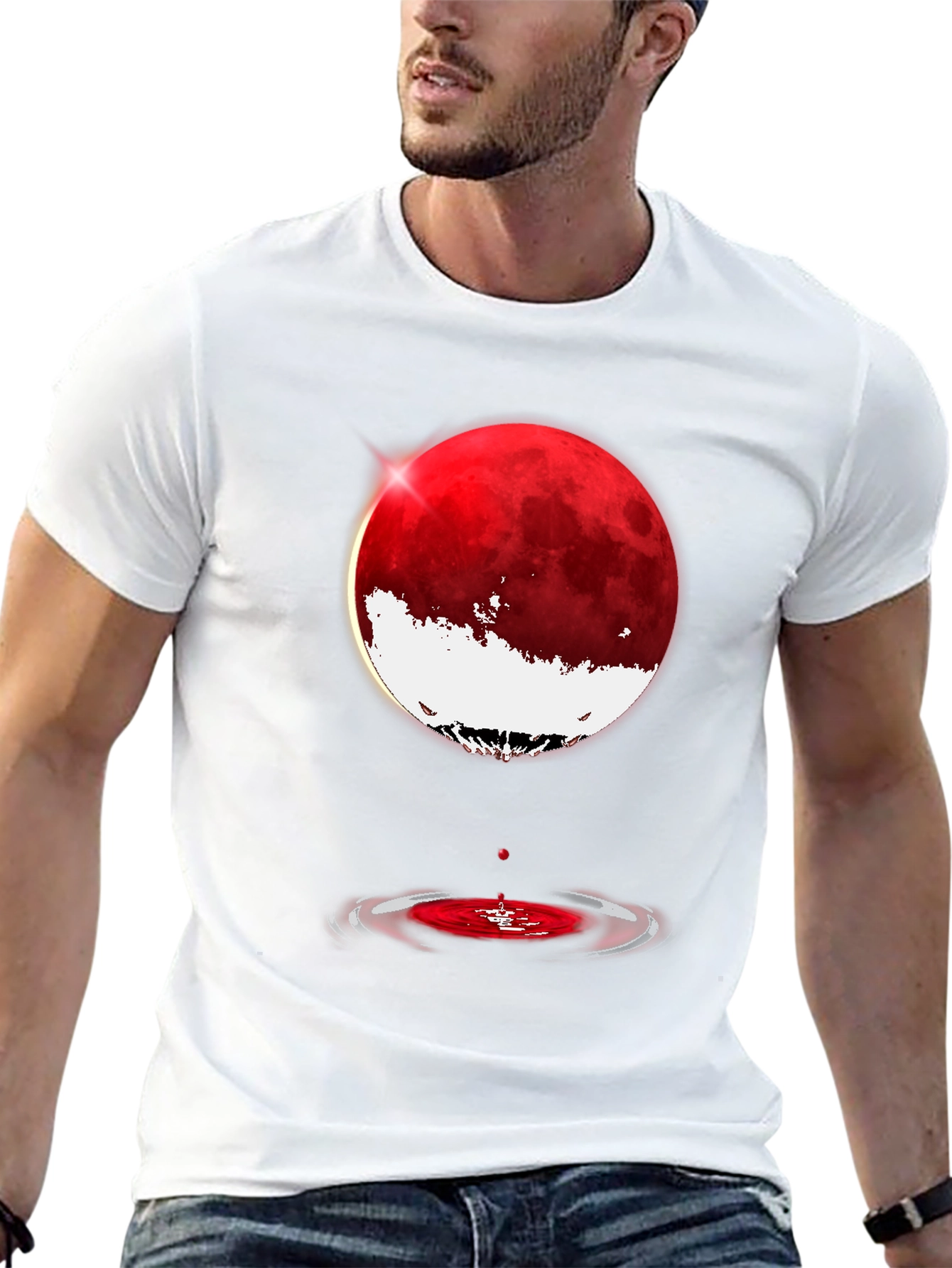Blood Moon Ripple Graphic Tee - Stylish Black T-Shirt