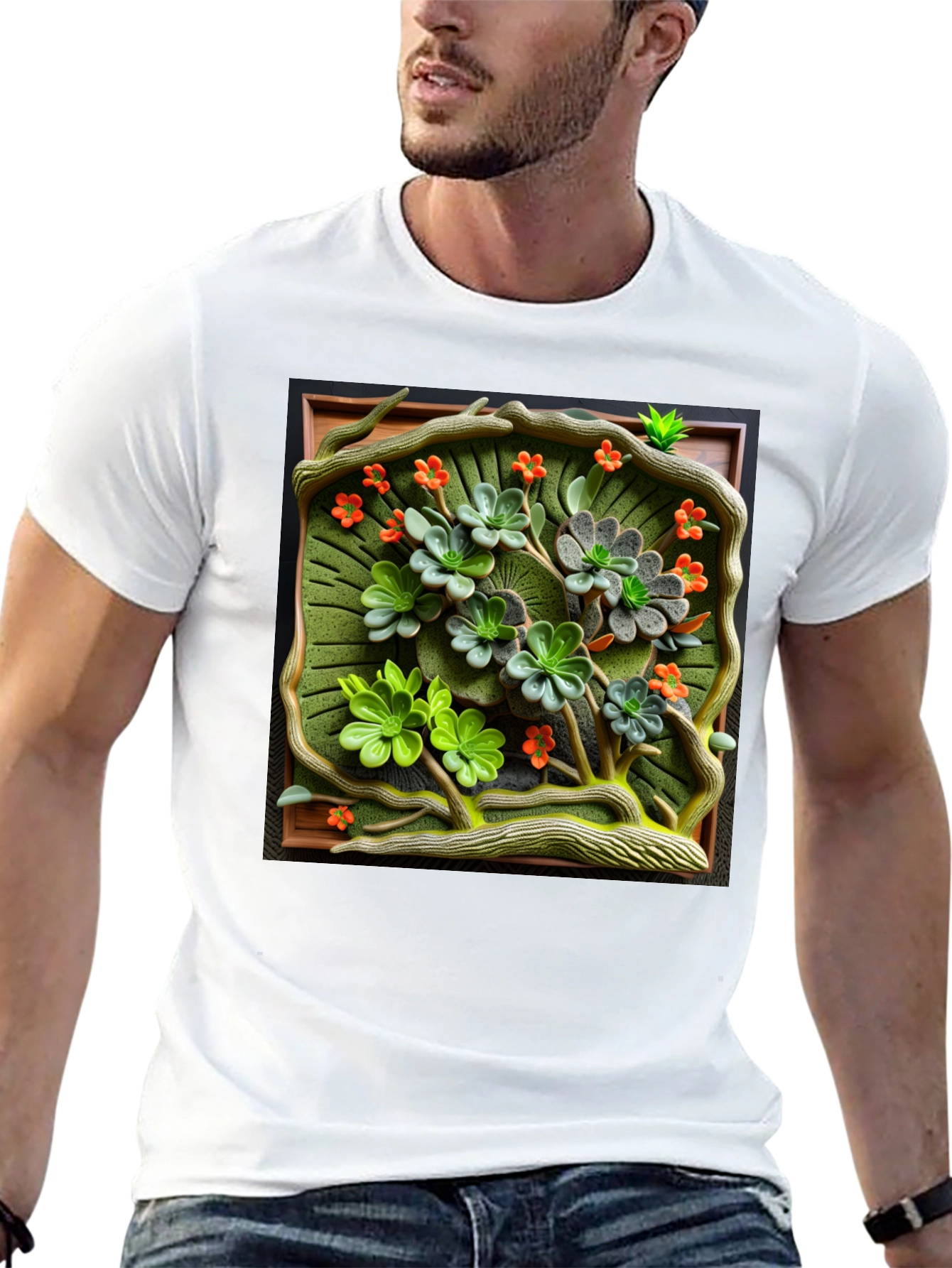 Floral Embossed Graphic Tee - Unique Art T-Shirt