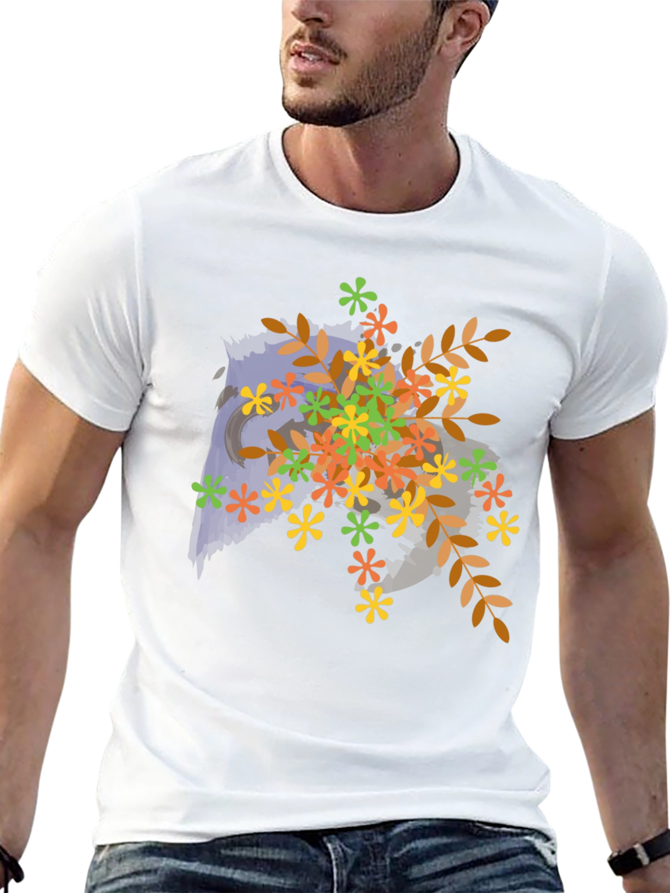 Floral Owl Graphic Tee - Mens Black T-Shirt