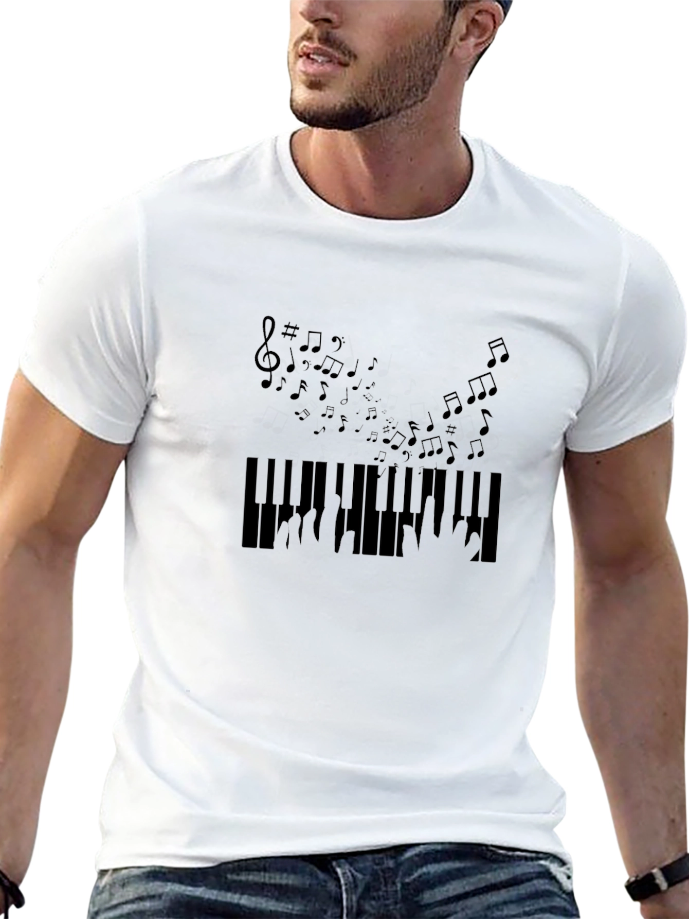 Music Inspired Piano Keys Graphic Tee - Black