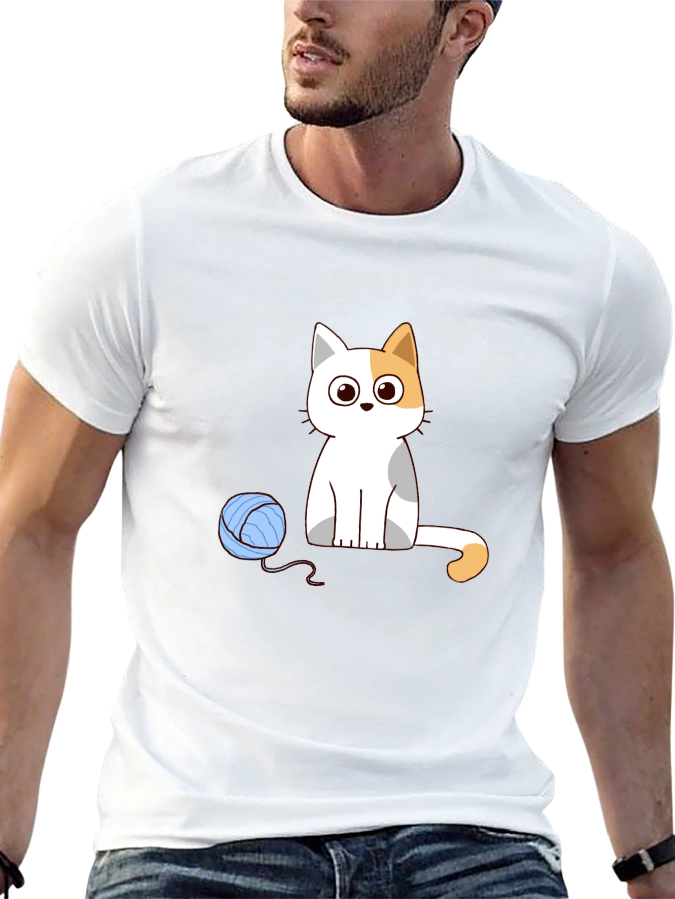 Cartoon Cat & Yarn Ball Graphic Tee