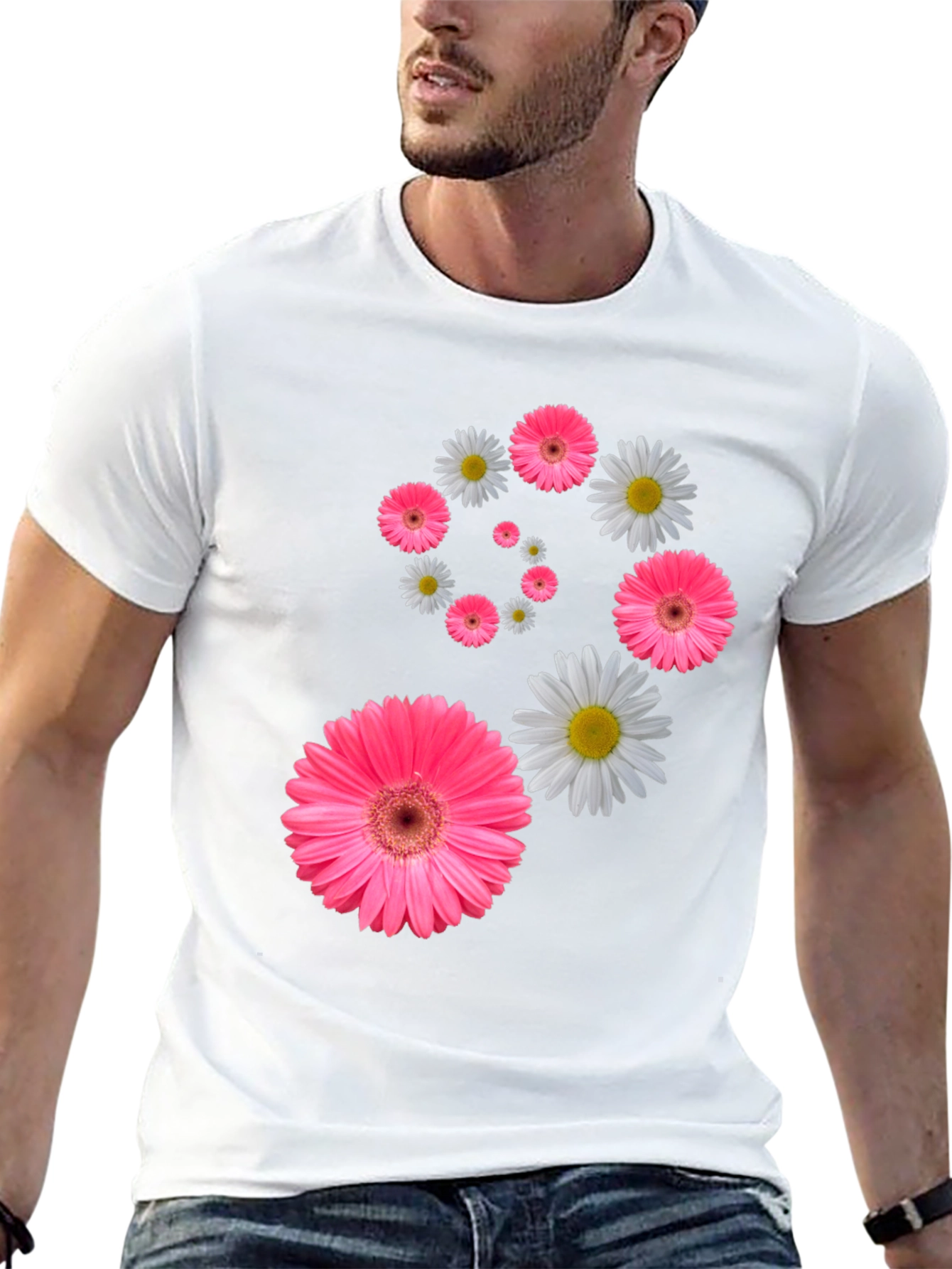 Floral Swirl T-Shirt - Pink Daisy Design