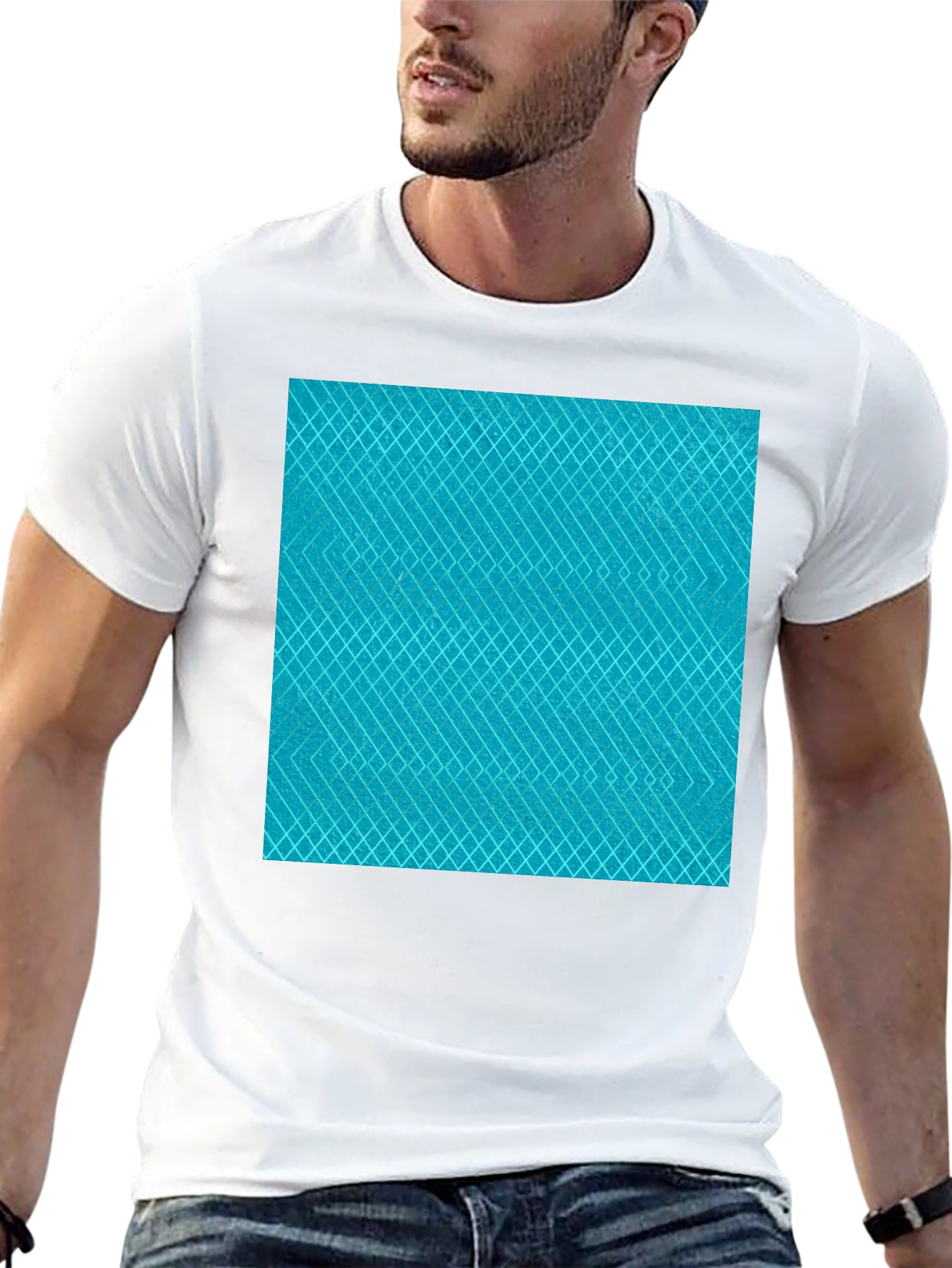 Aqua Diamond Pattern T-Shirt - Modern Casual Style