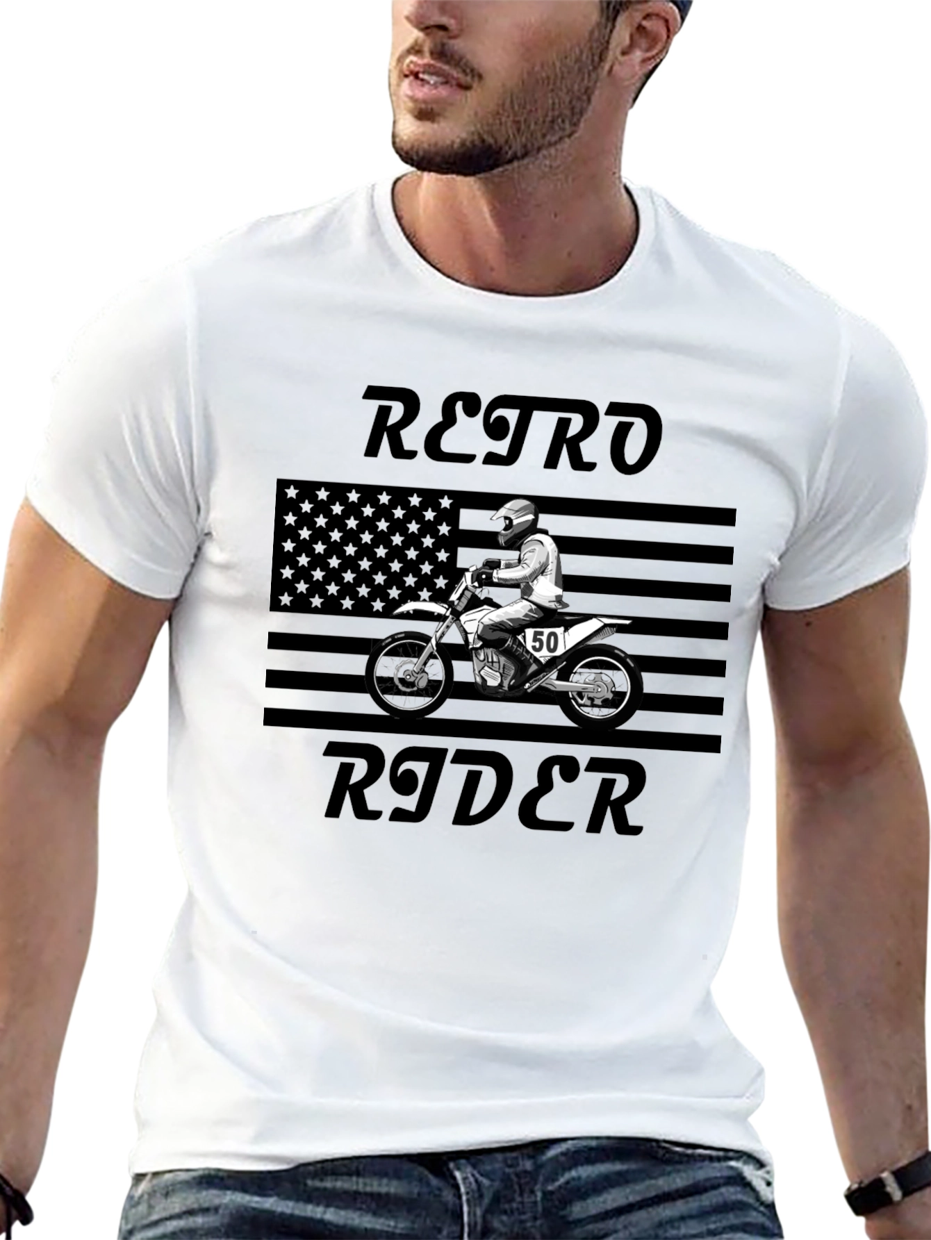 Retro Rider Graphic Tee - Motorcycle Design