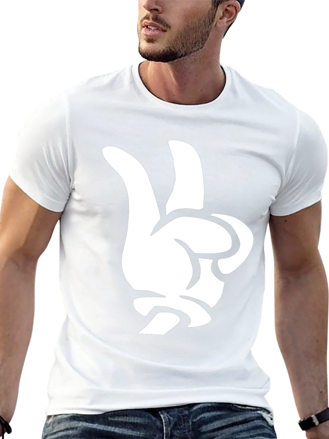 Peace Sign Hand Graphic Tee - Black Cotton T-Shirt
