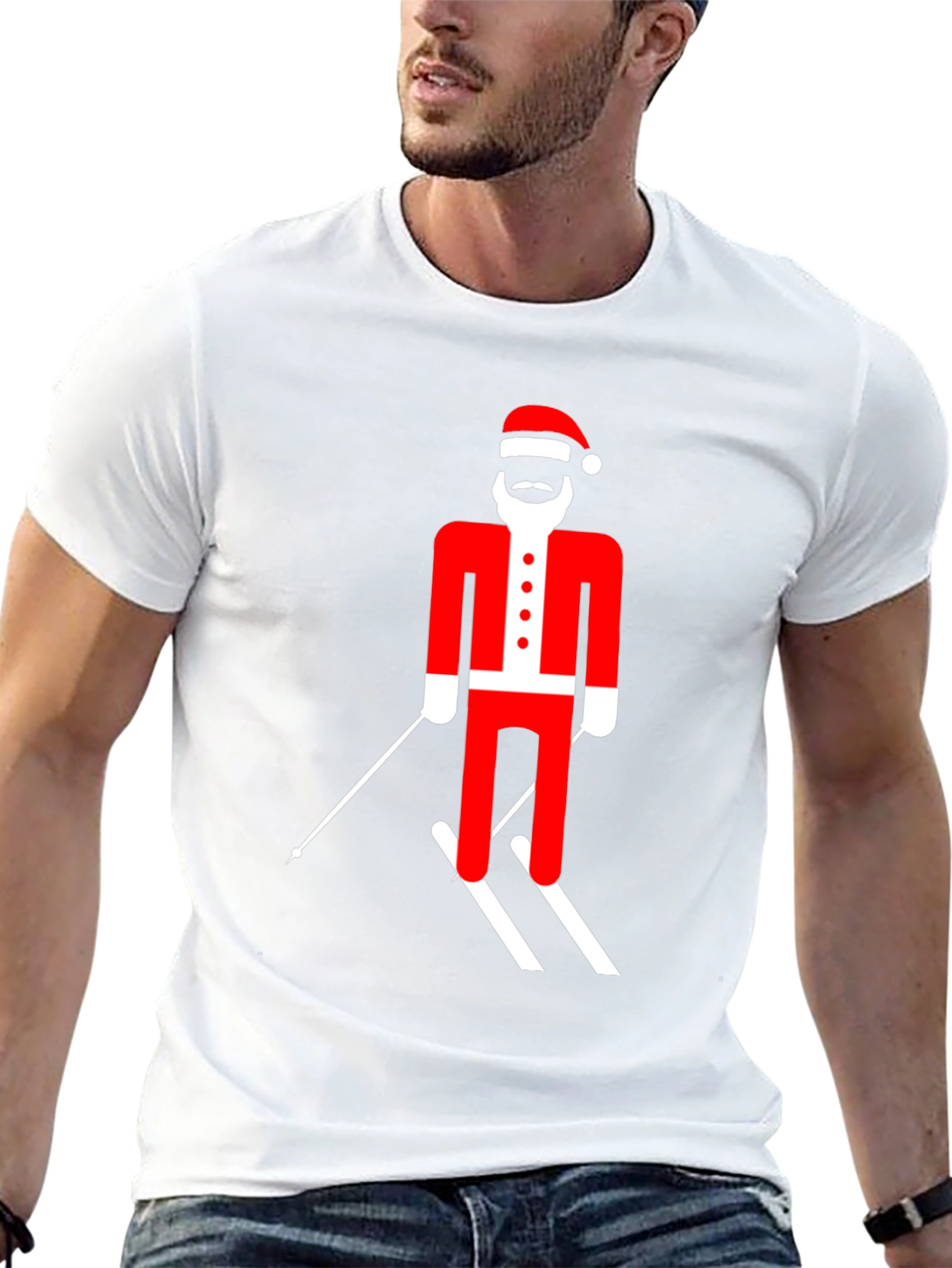 Skiing Santa T-Shirt - Festive Holiday Tee