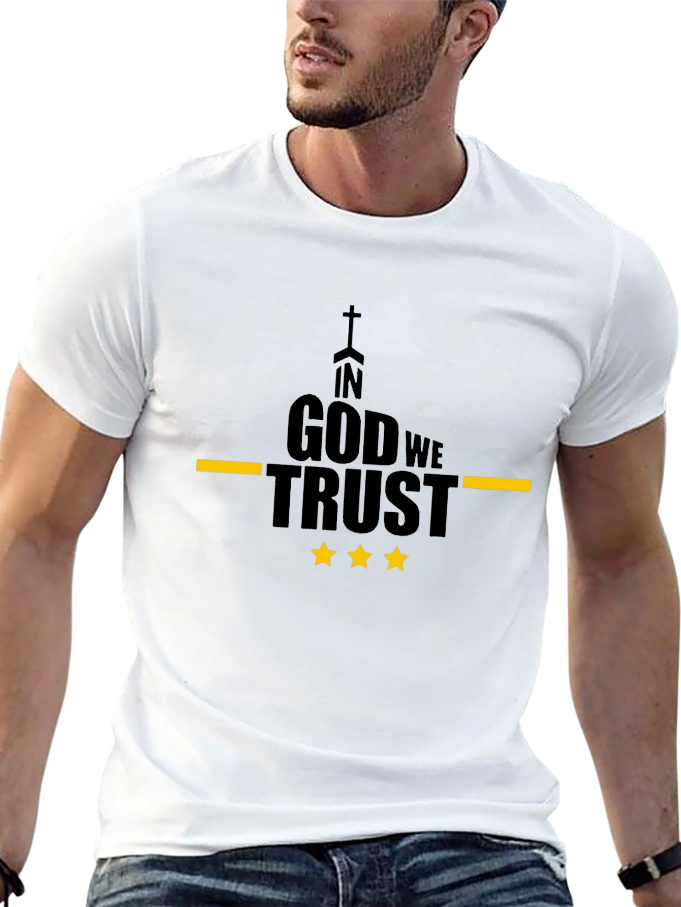 In God We Trust Black T-Shirt with Yellow Accents