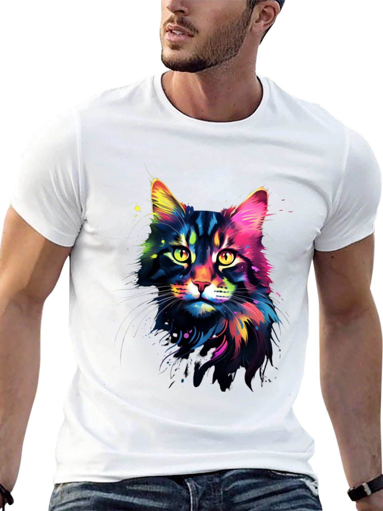 Vibrant Cat Graphic Tee - Unisex Black T-Shirt