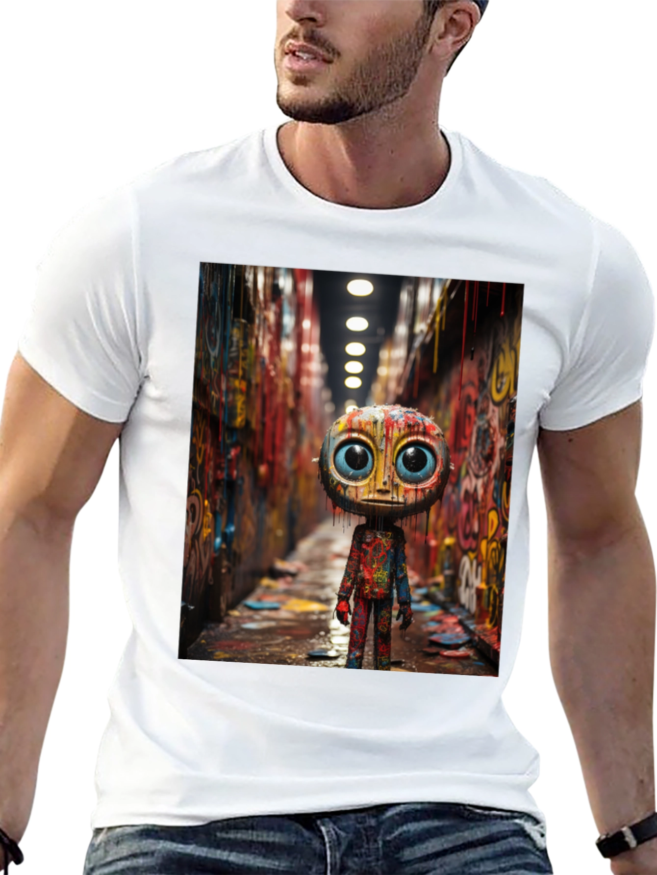 Abstract Character Graphic Tee - Black