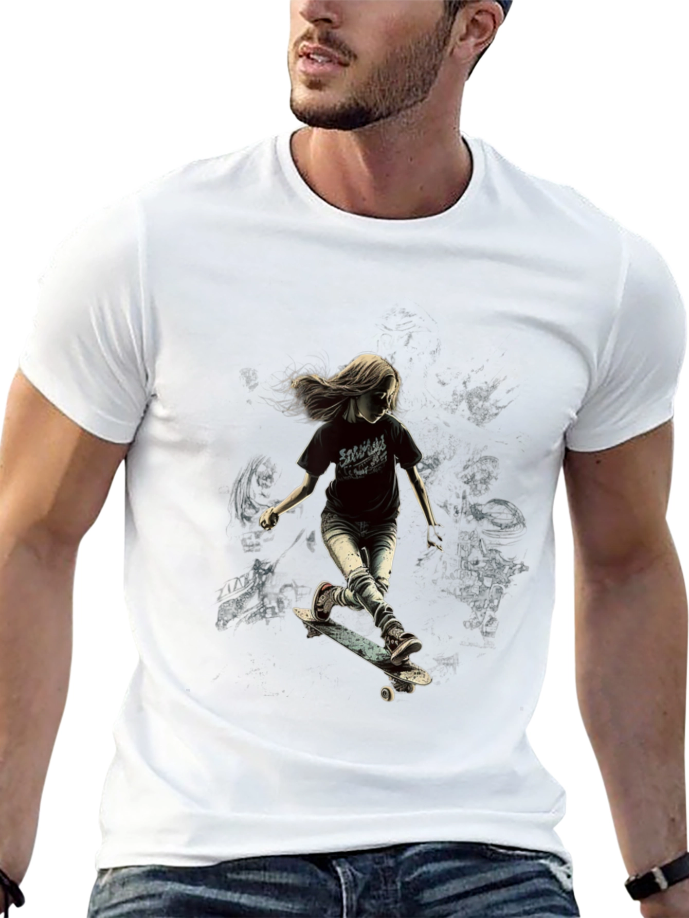 Skateboarding Girl Black T-Shirt