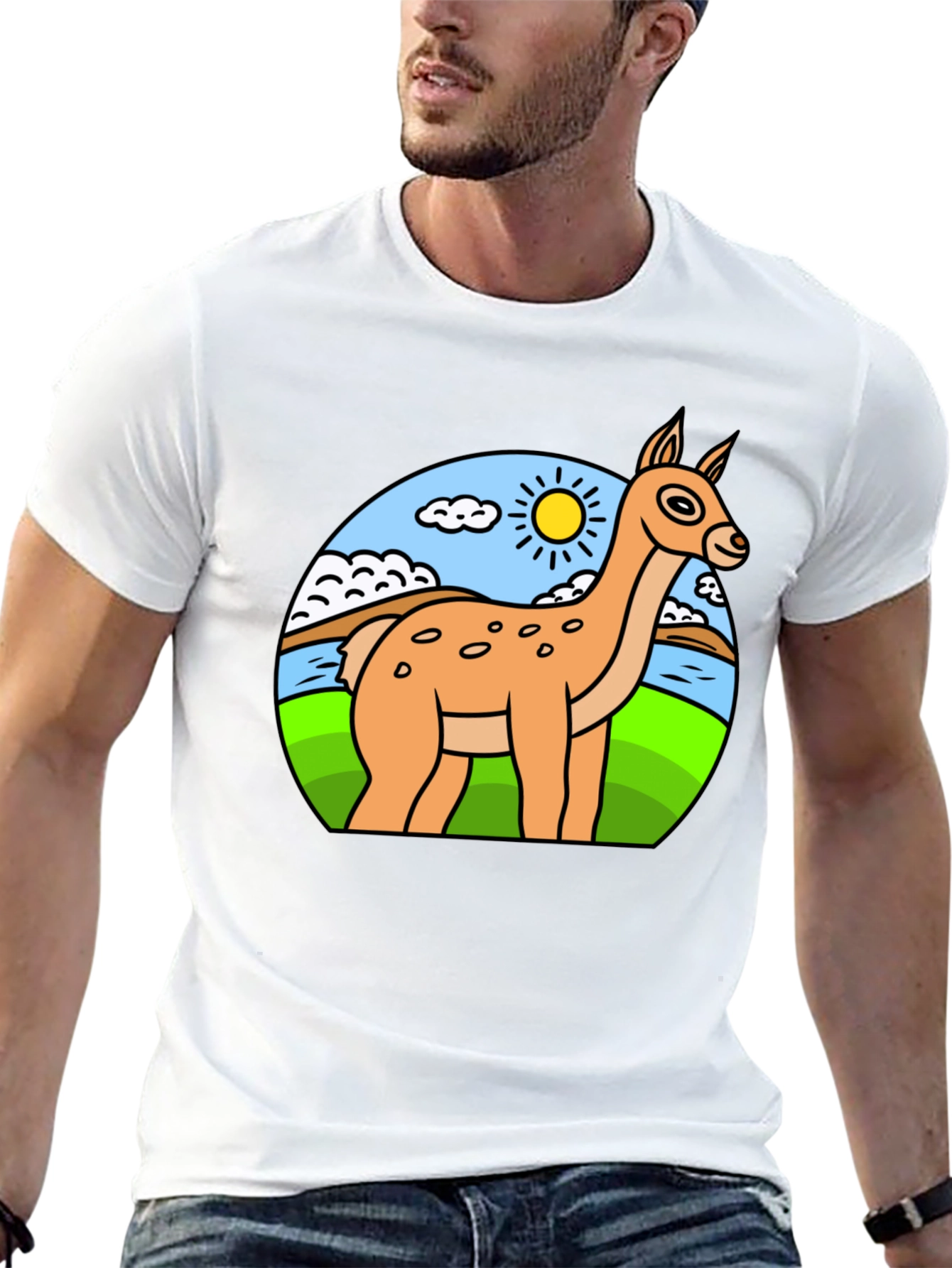 Cartoon Llama Graphic Tee - Black Cotton Blend
