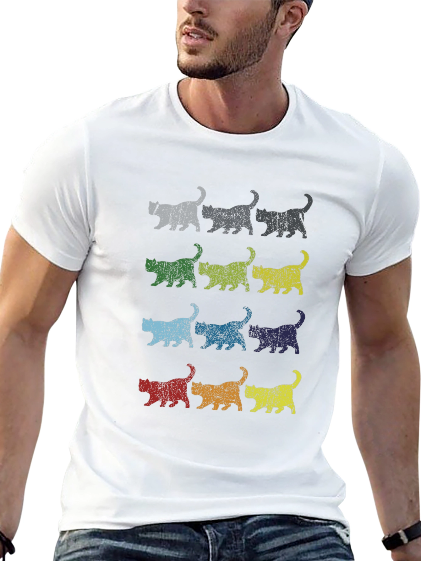 Retro Cats Graphic Tee - Distressed Style