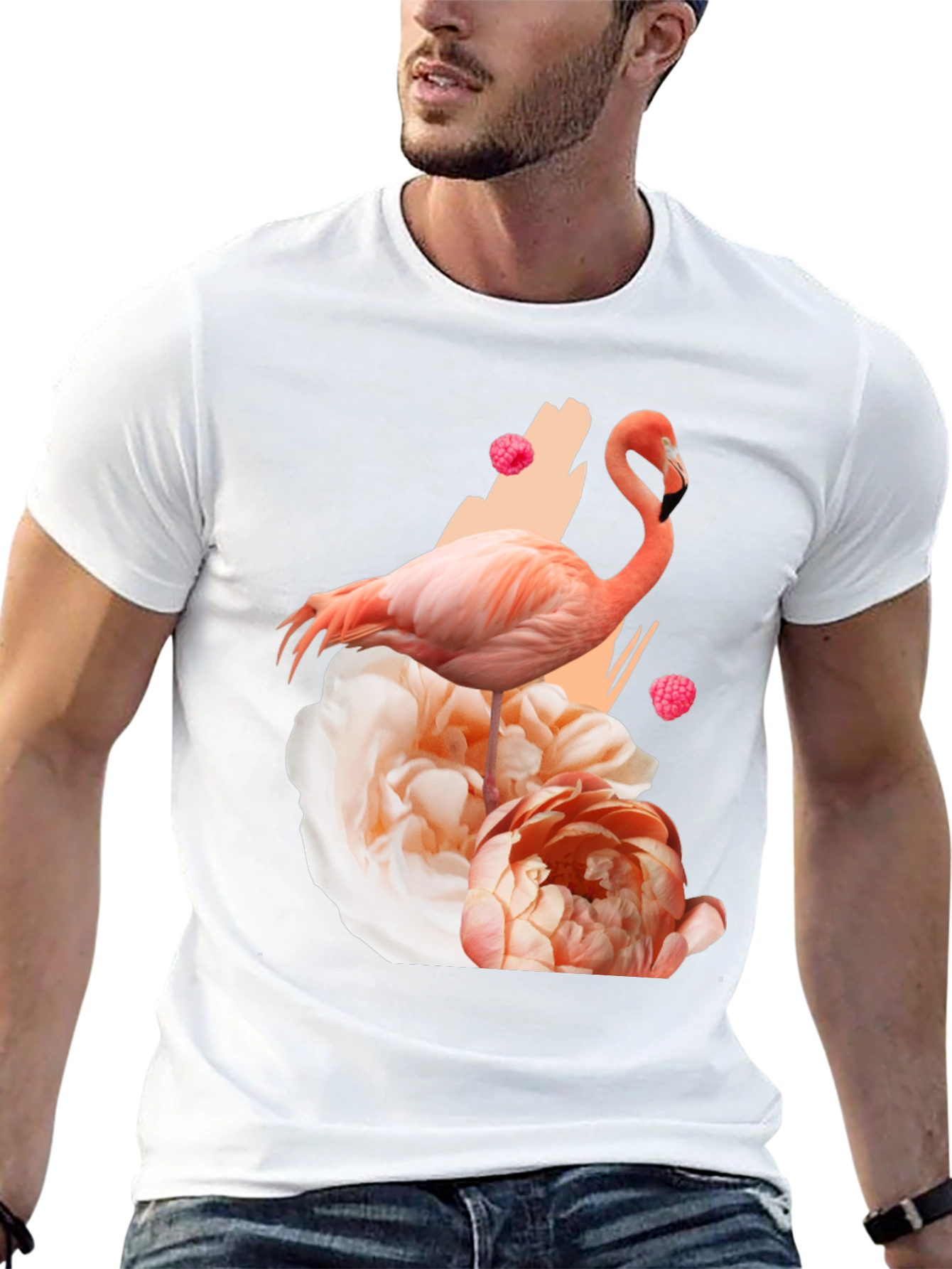 Flamingo Floral Graphic Black T-Shirt