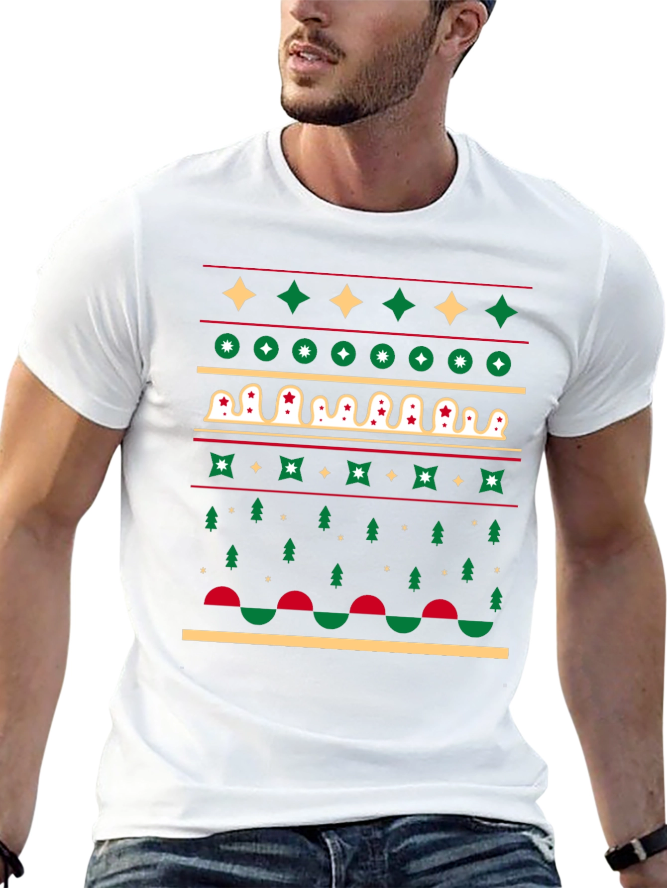 Festive Holiday Pattern Black T-Shirt