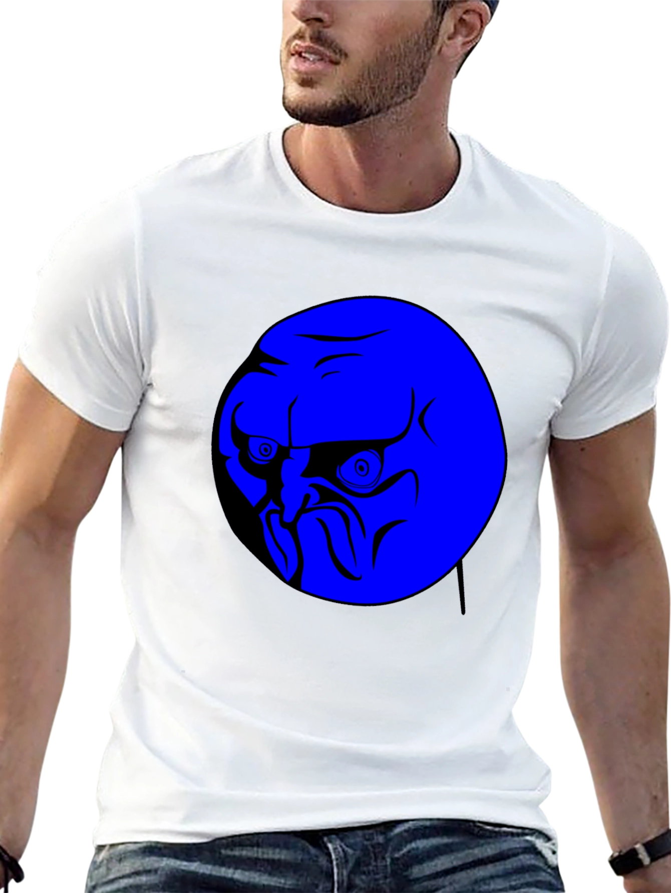 Blue Rage Face Graphic Black T-Shirt