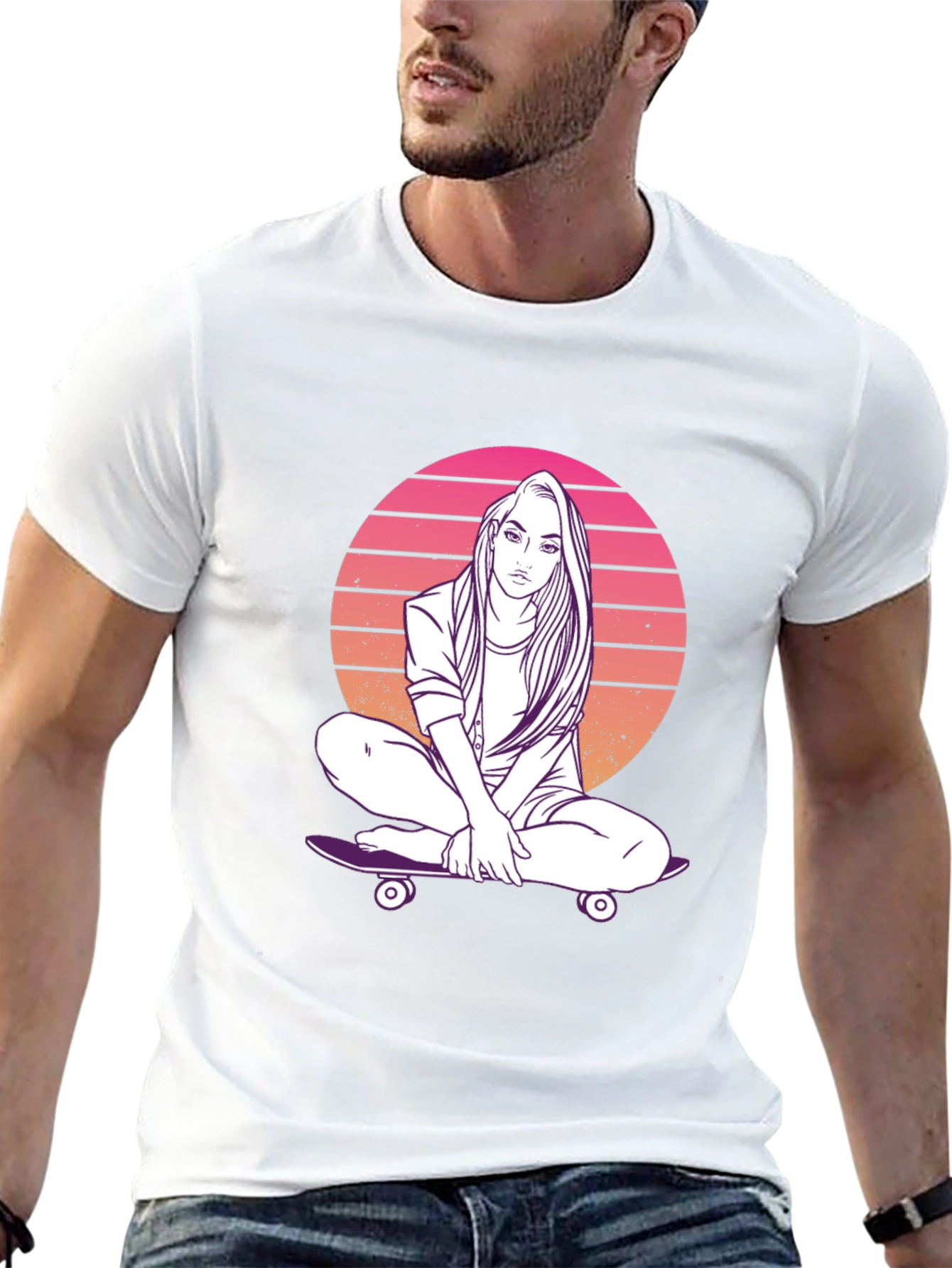 Sunset Skater Girl Graphic T-Shirt - Retro Style