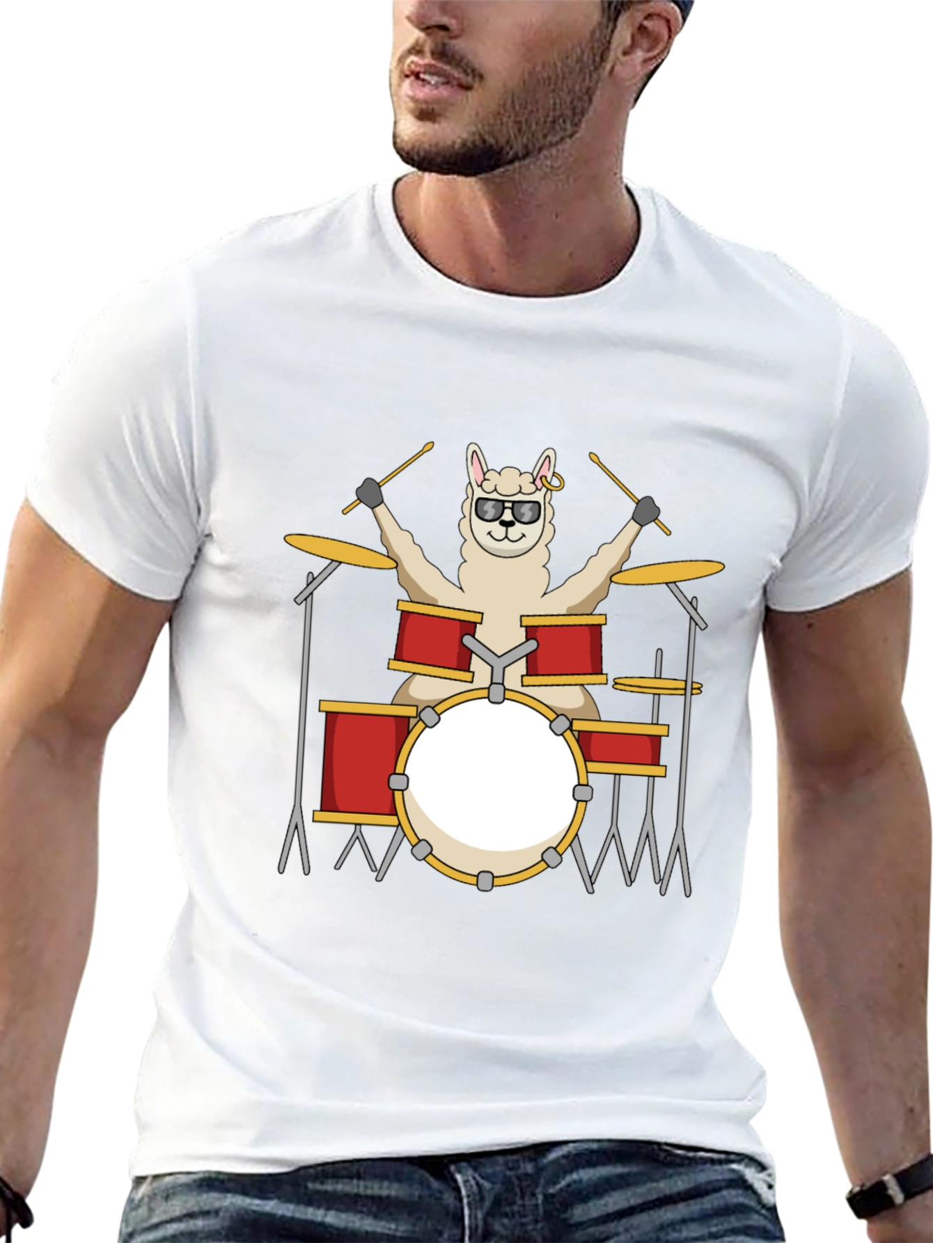 Llama Drummer T-Shirt - Black Cotton Tee