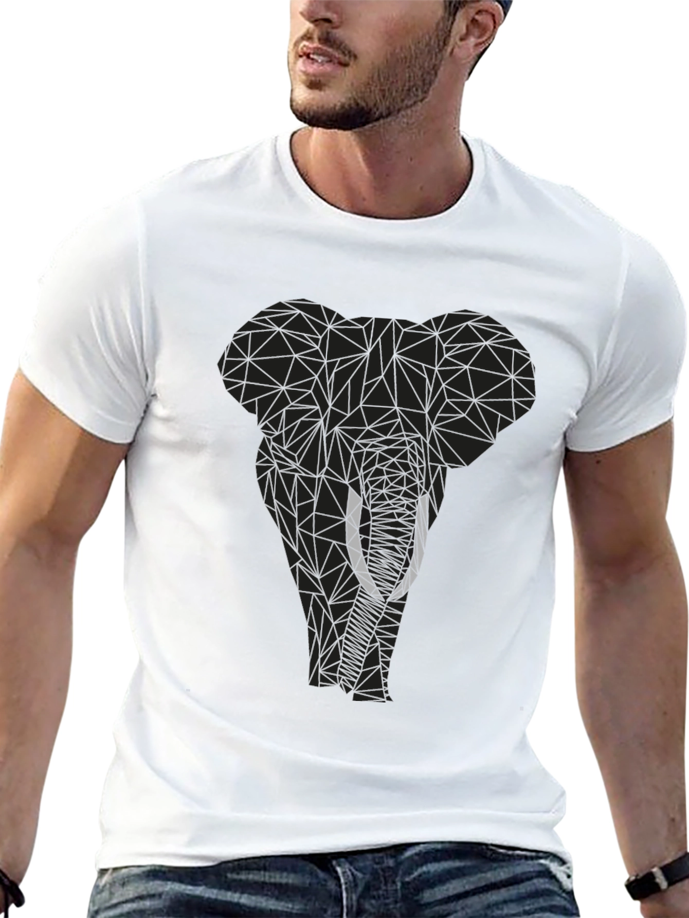 Geometric Elephant Graphic Tee - Black Cotton