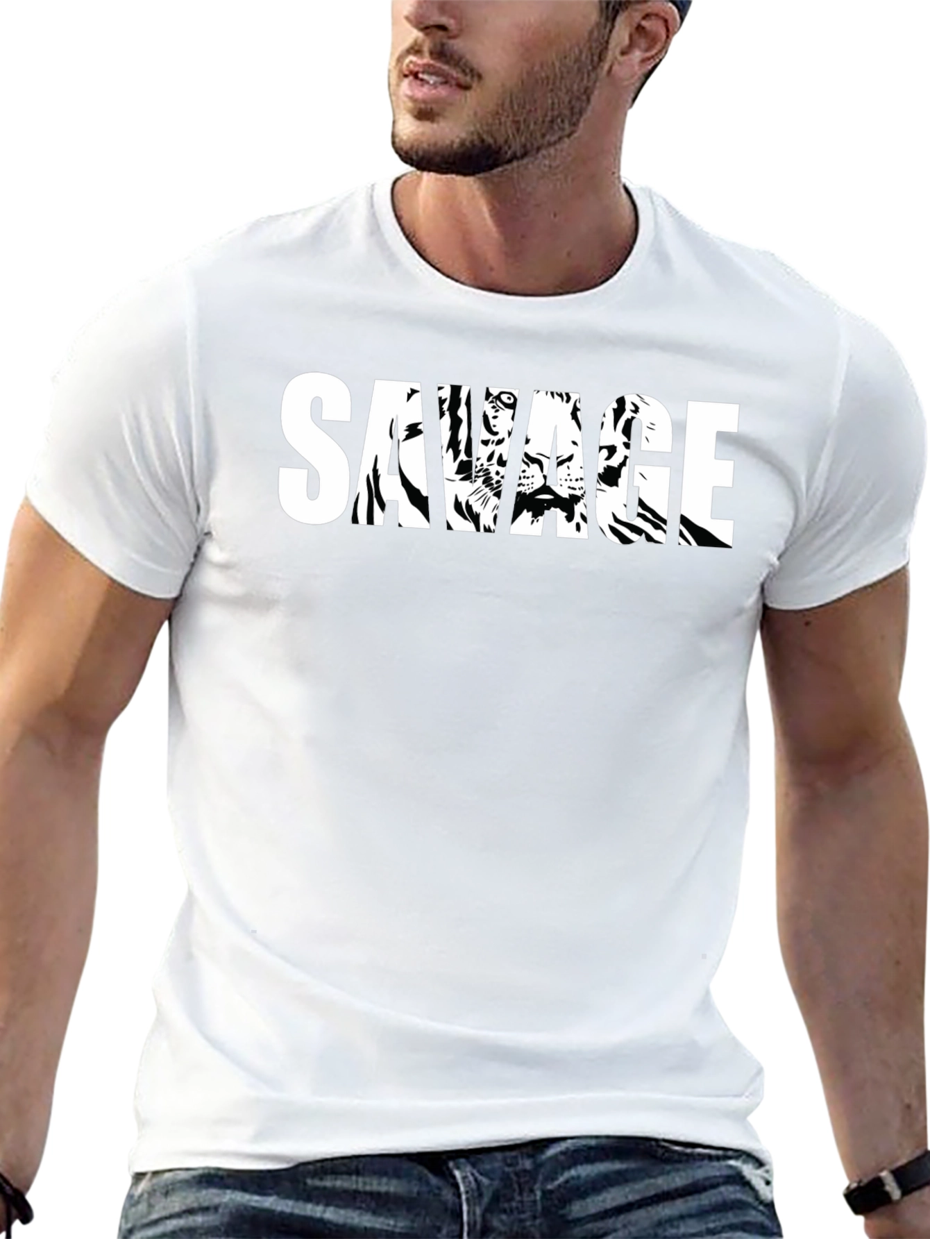 Savage Tiger Graphic Print T-Shirt - Black