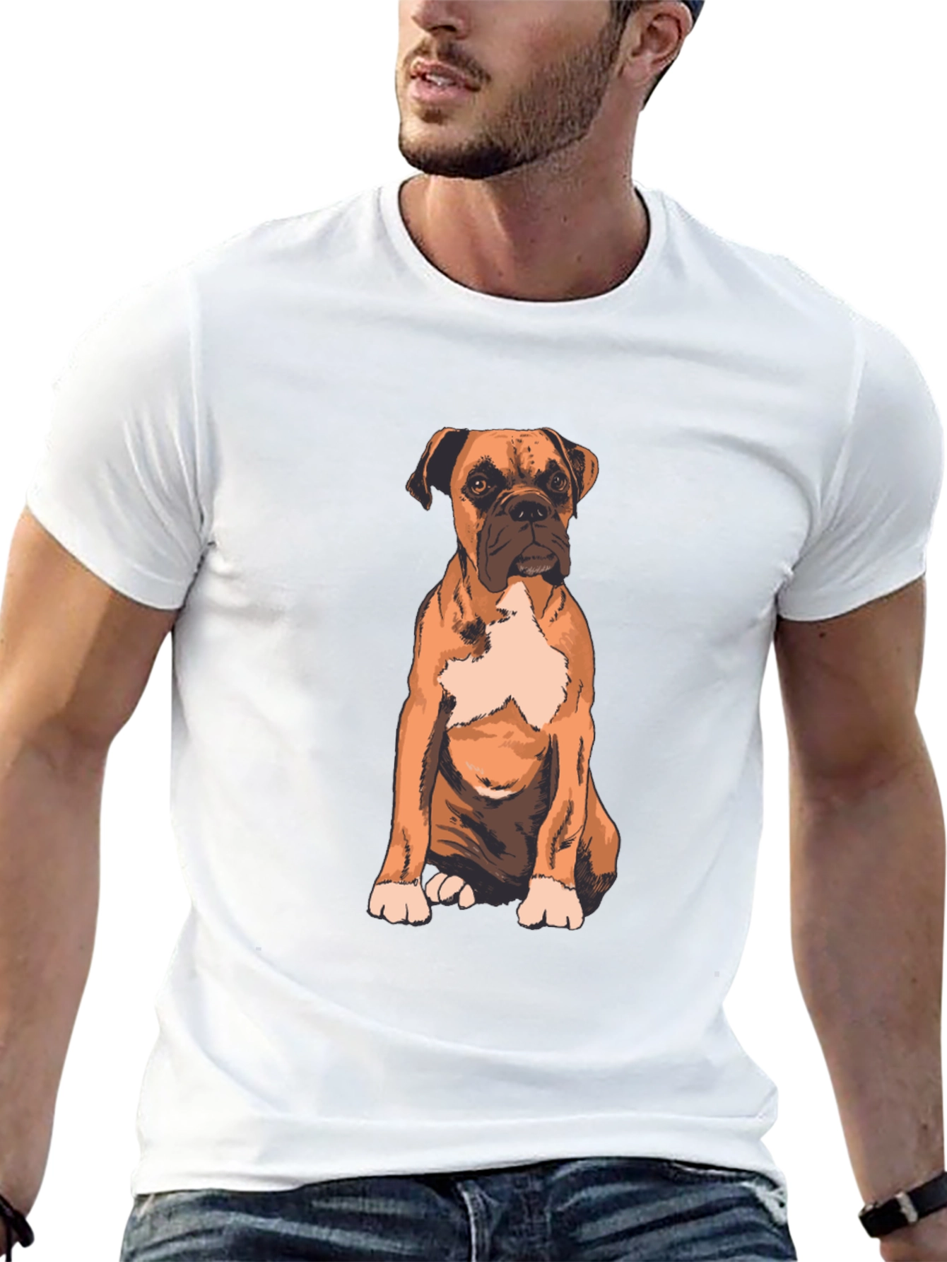 Boxer Dog Graphic Print T-Shirt - Casual Wear