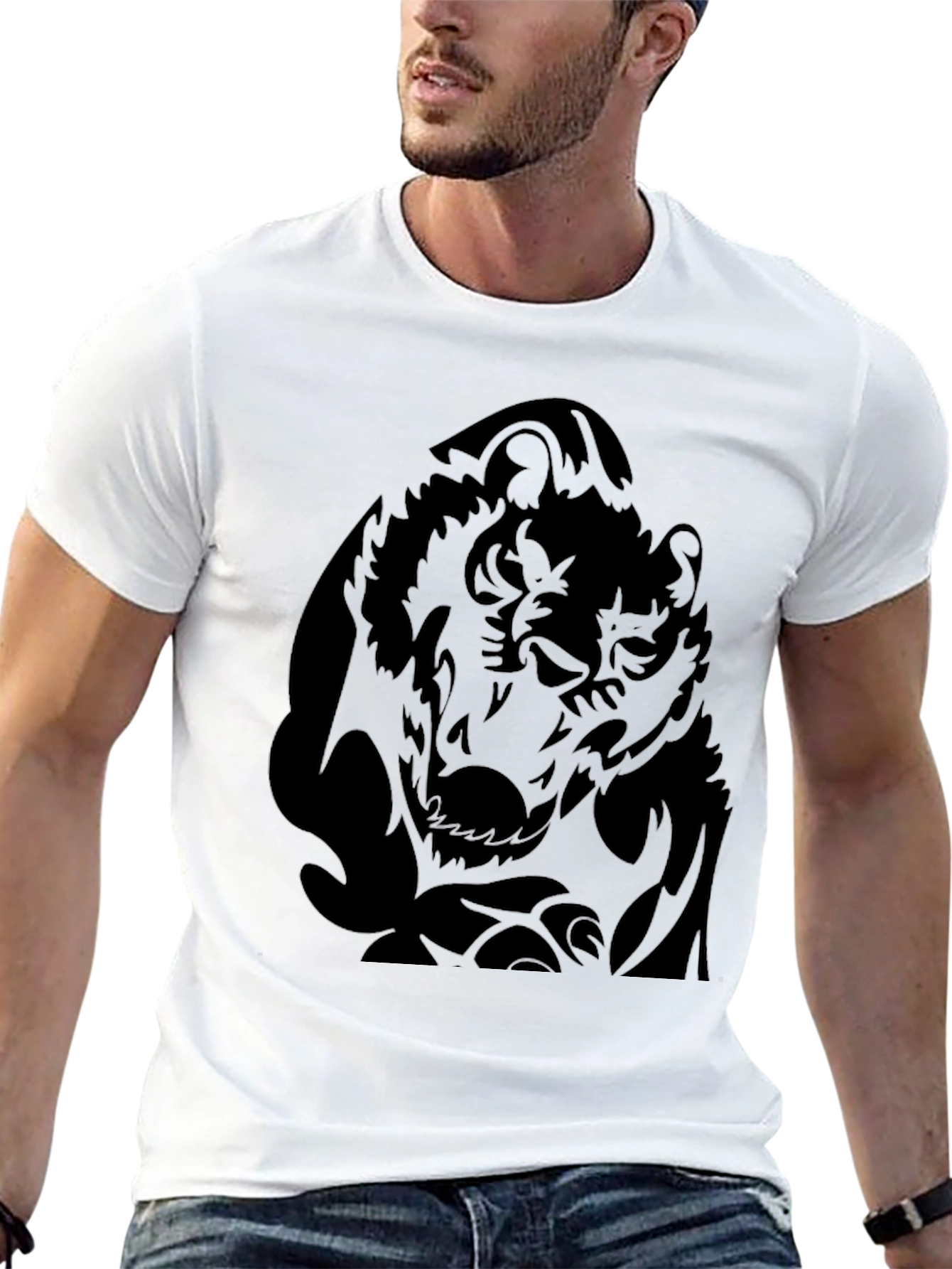 Black Wolf Graphic Print T-Shirt