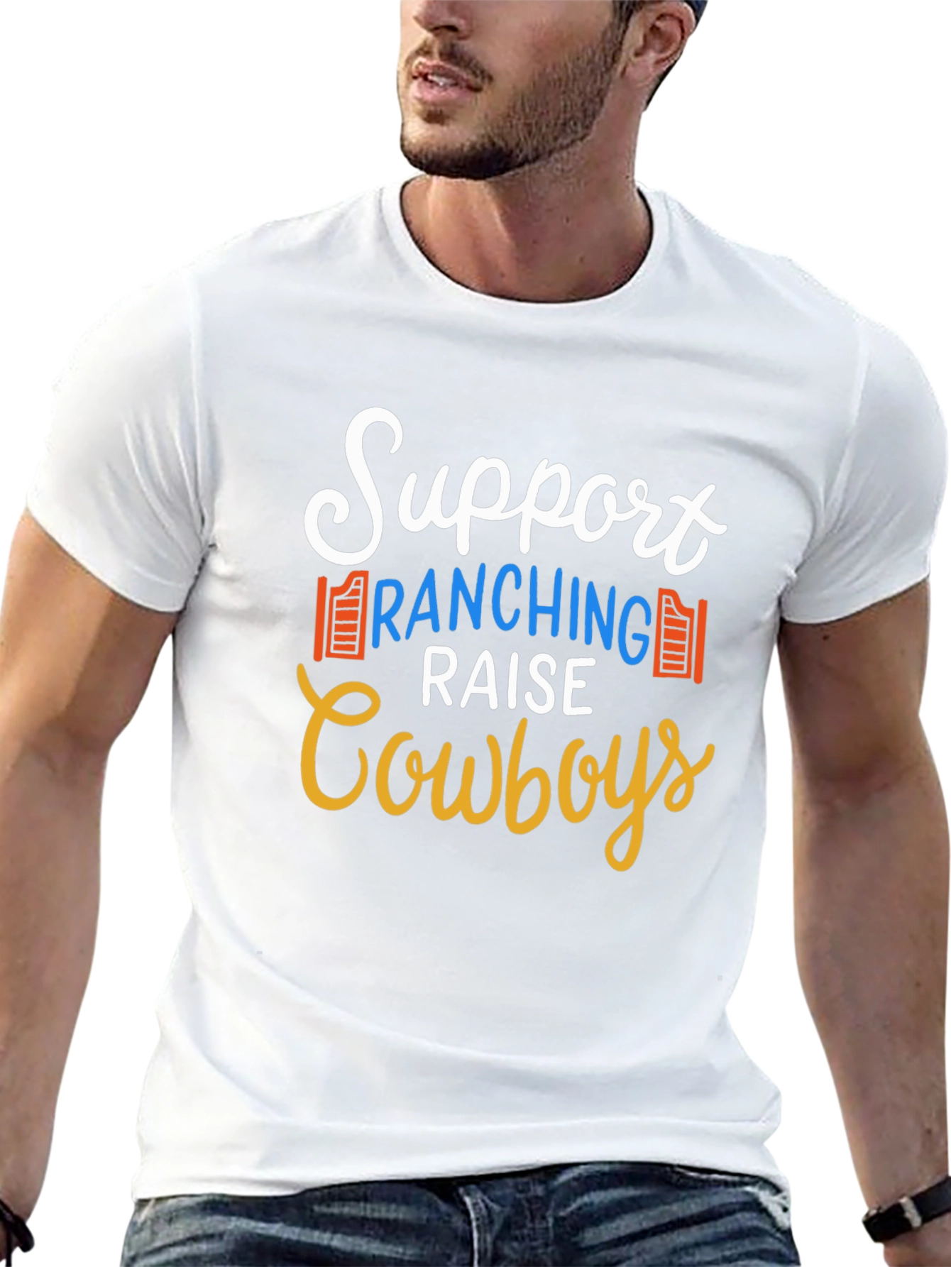Support Ranching Raise Cowboys Black T-Shirt