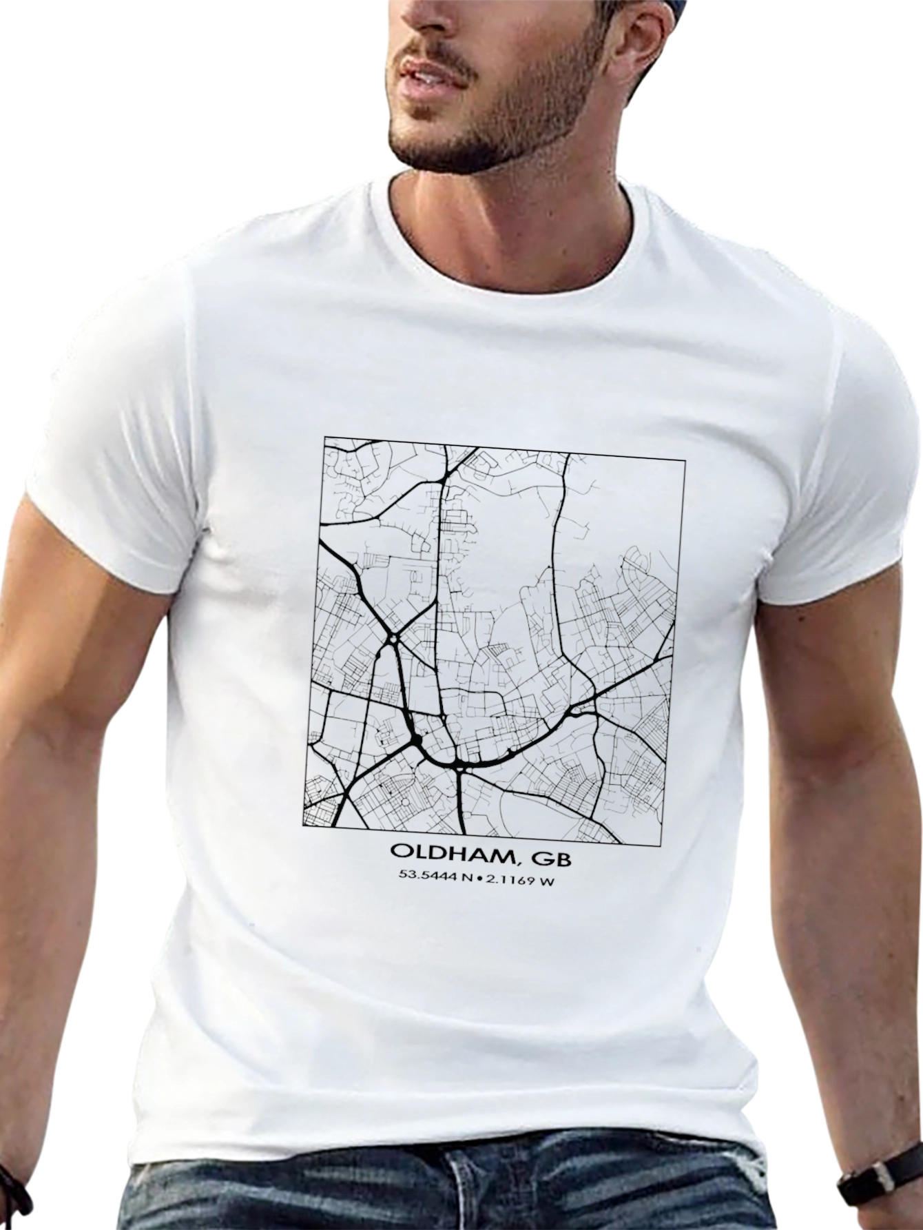 Oldham GB Map T-Shirt - Stylish Black Graphic Tee