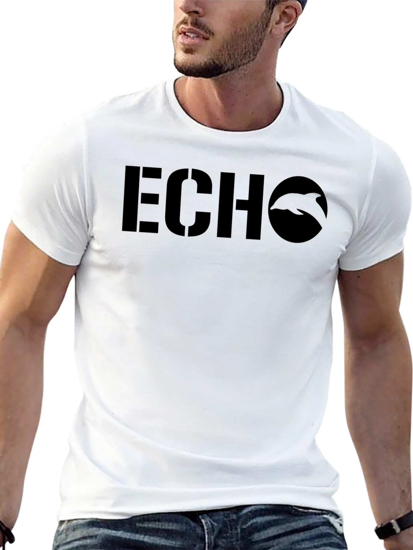 ECHO Dolphin Graphic Tee - Black Casual T-Shirt