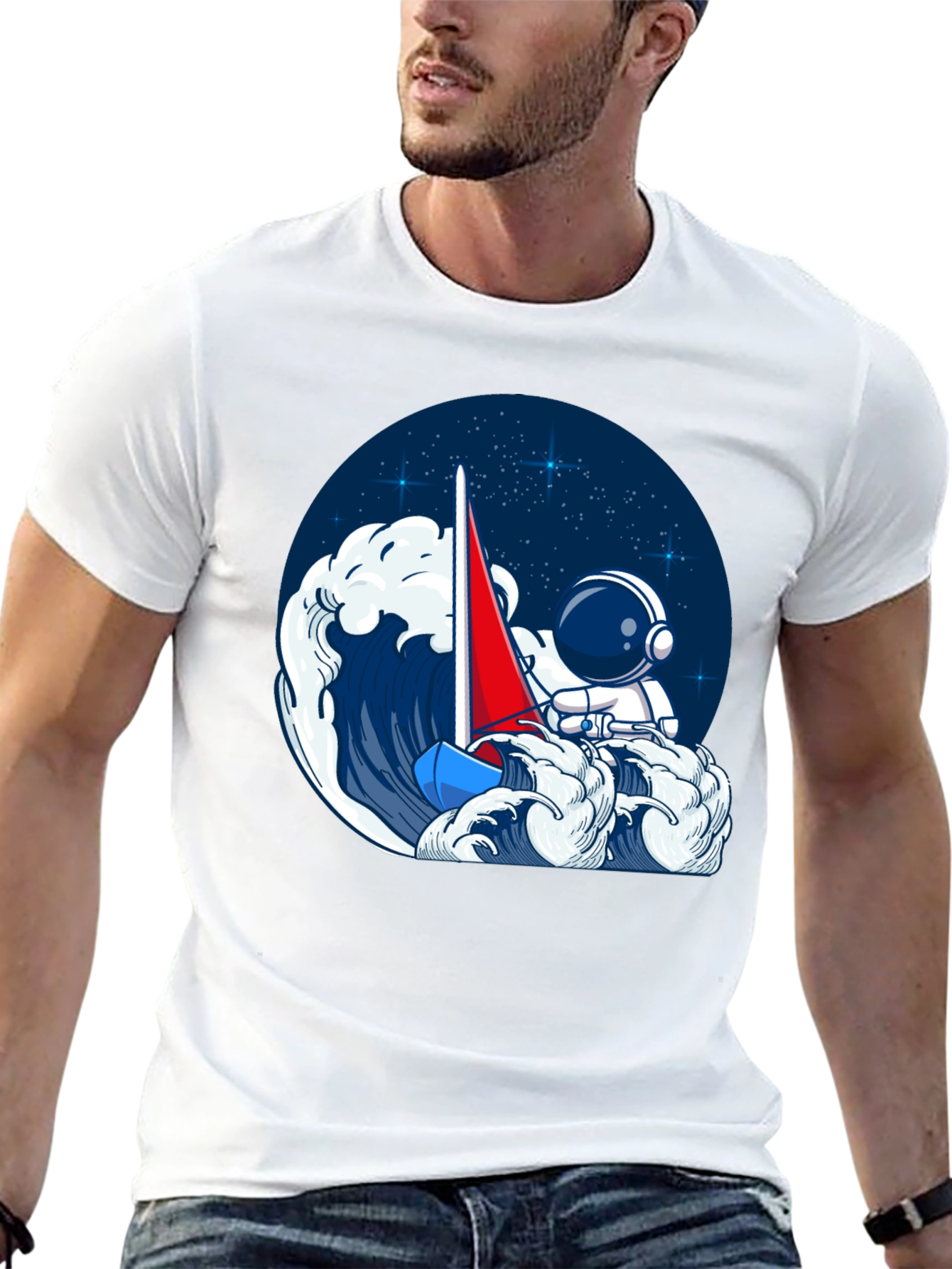 Astronaut Sailing T-Shirt - Black Unique Graphic Tee