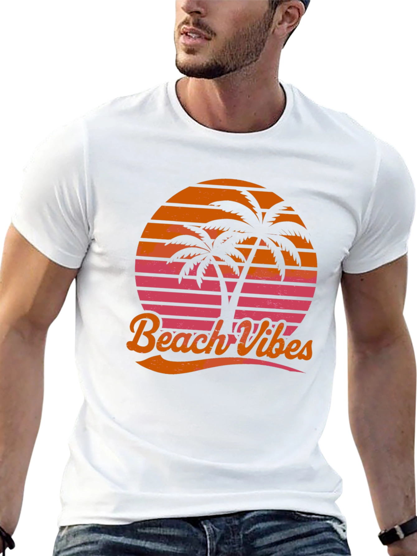 Beach Vibes Graphic Tee - Retro Palm Tree T-Shirt