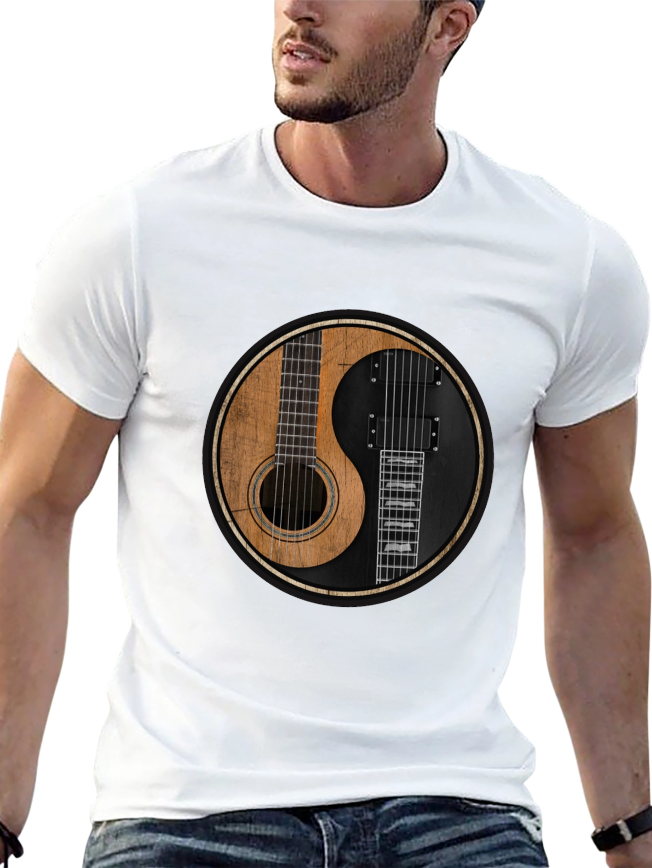 Yin Yang Guitar T-Shirt - Acoustic & Electric Harmony