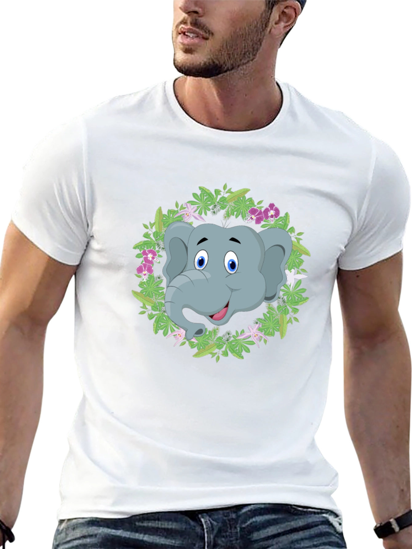 Elephant Floral Wreath Graphic Tee - Black