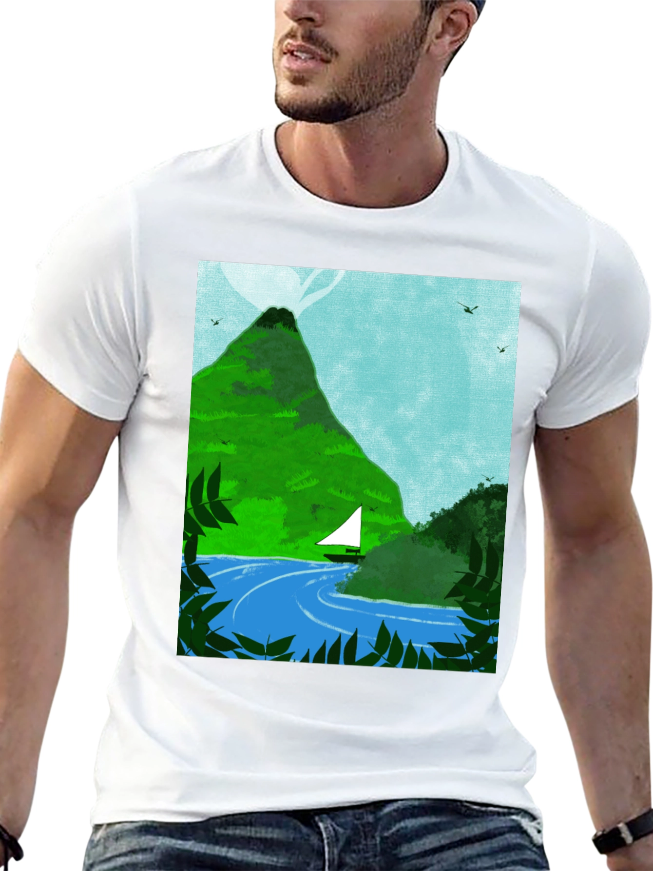 Mountain Sailboat Graphic Tee - Black