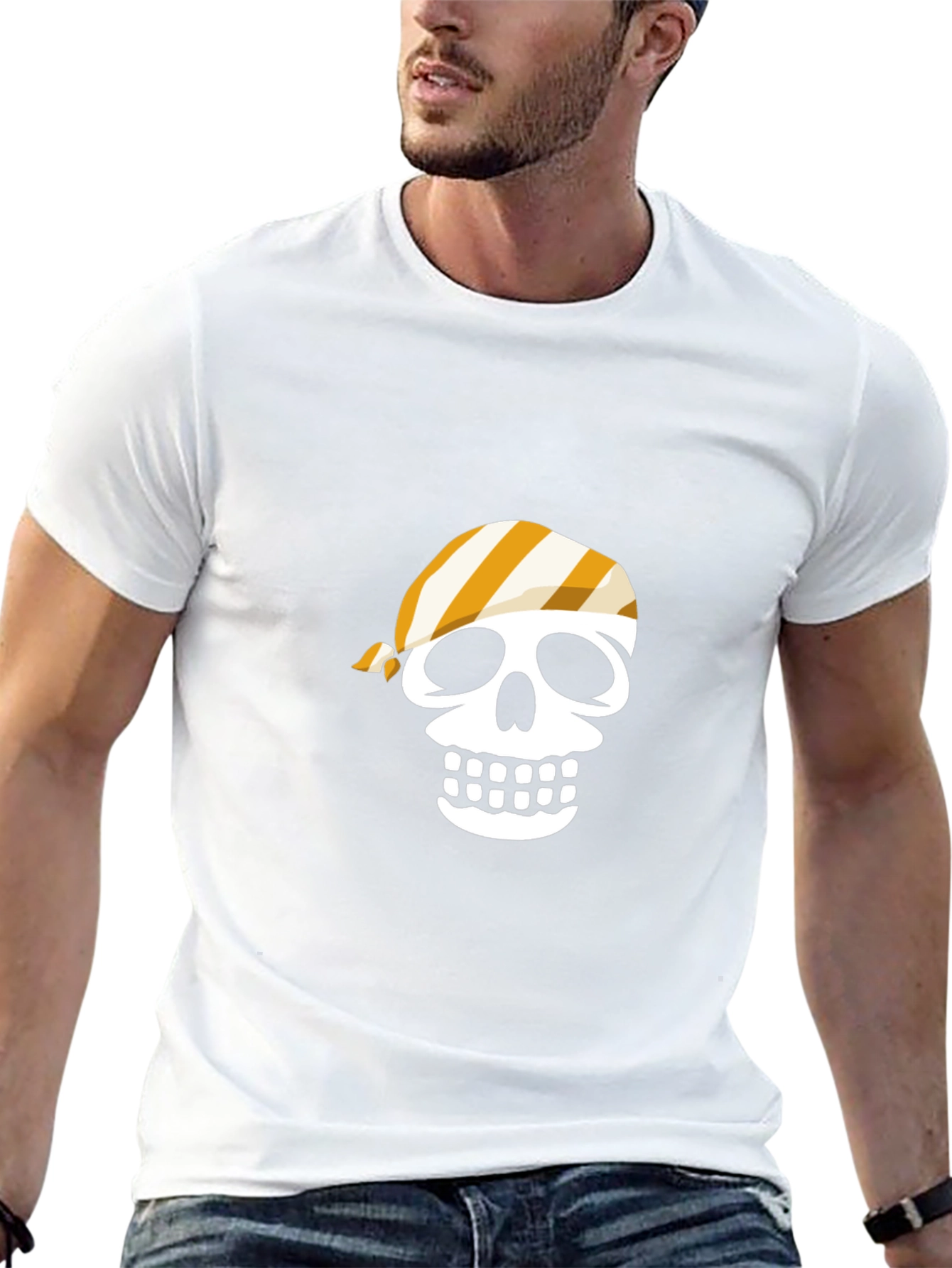 Pirate Skull Graphic Tee - Black Cotton Casual T-Shirt