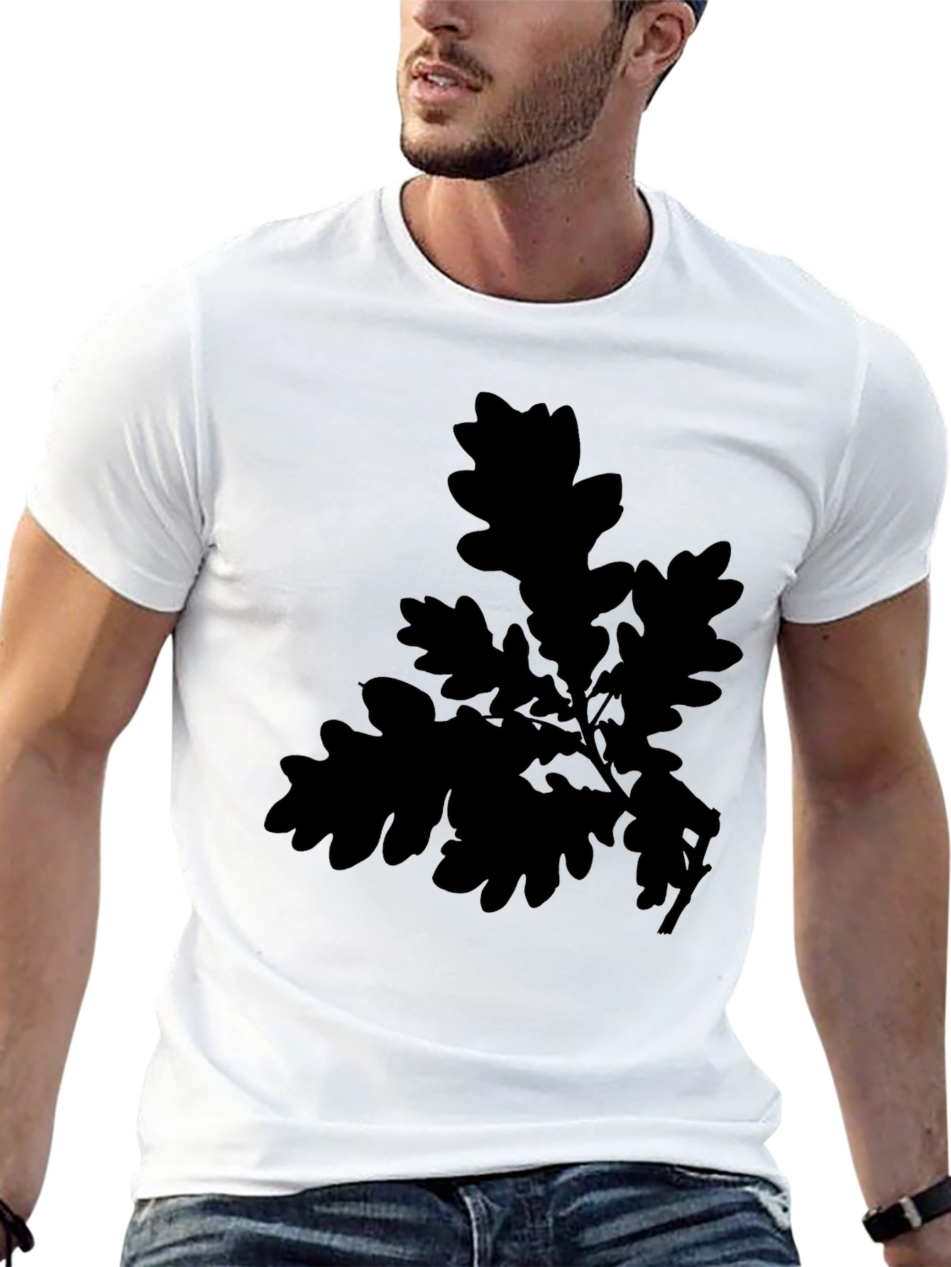 Oak Leaf Print Black T-Shirt