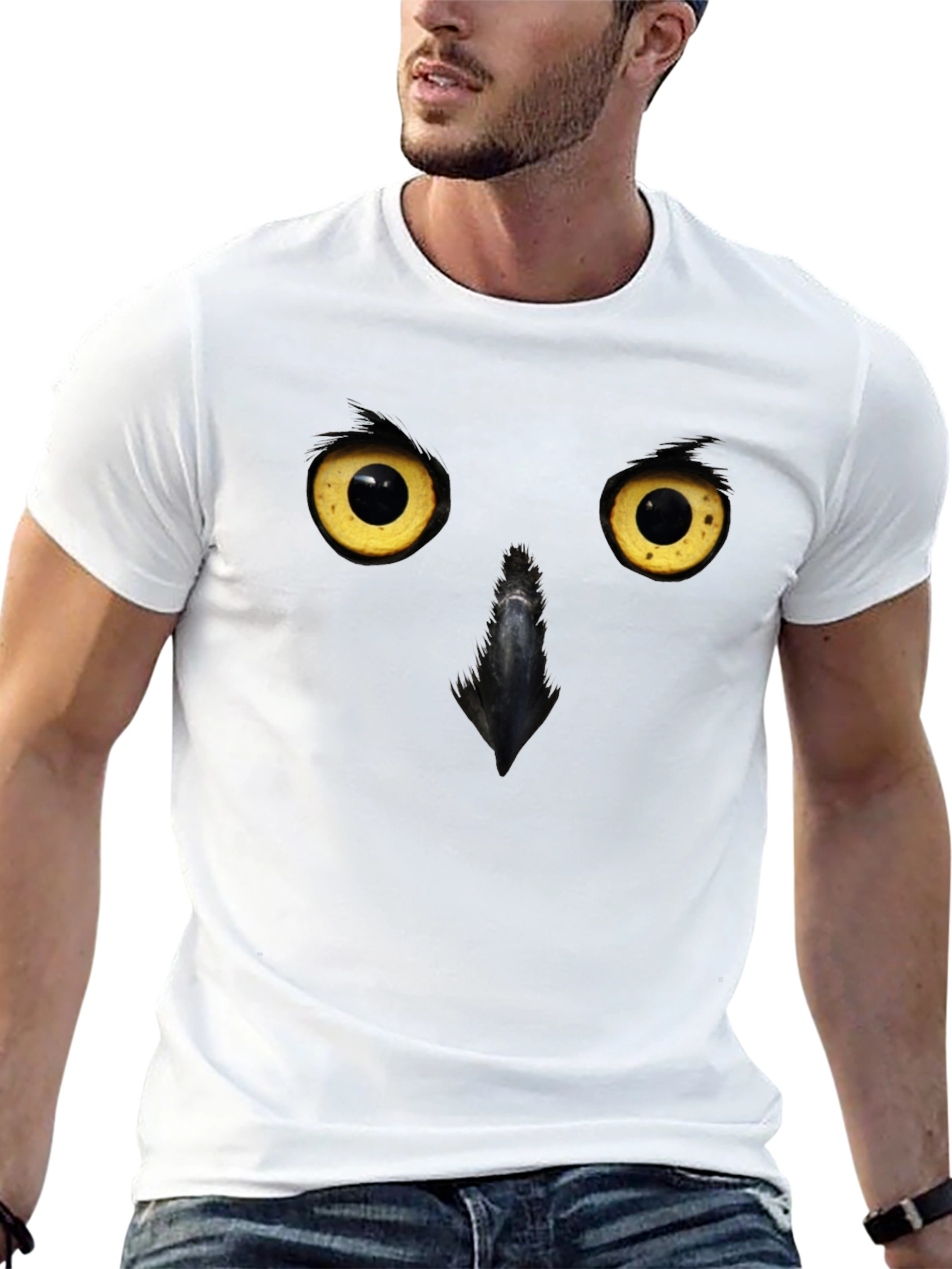 Mens Owl Face Graphic Black T-Shirt